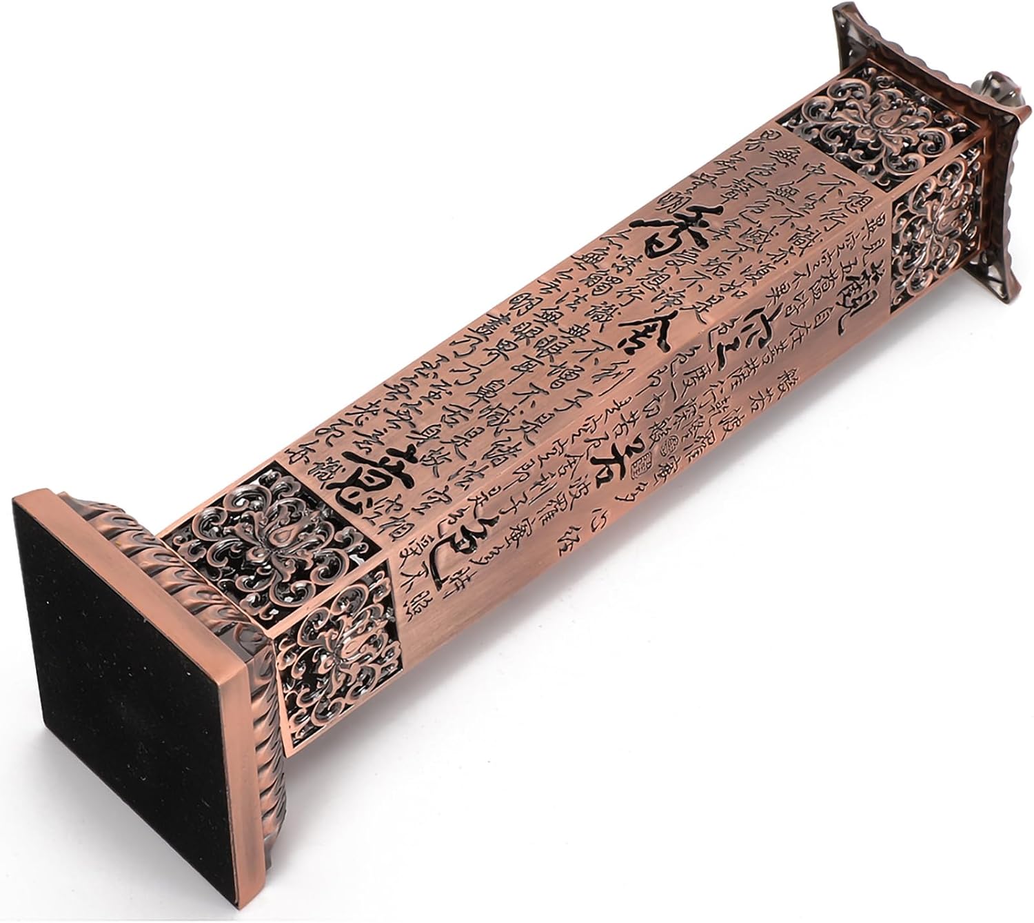 Red Copper Incense Burner Vertical Heart Sutra Craft Ornaments for Tea Room Decoration Artistic Incense Stick Holder