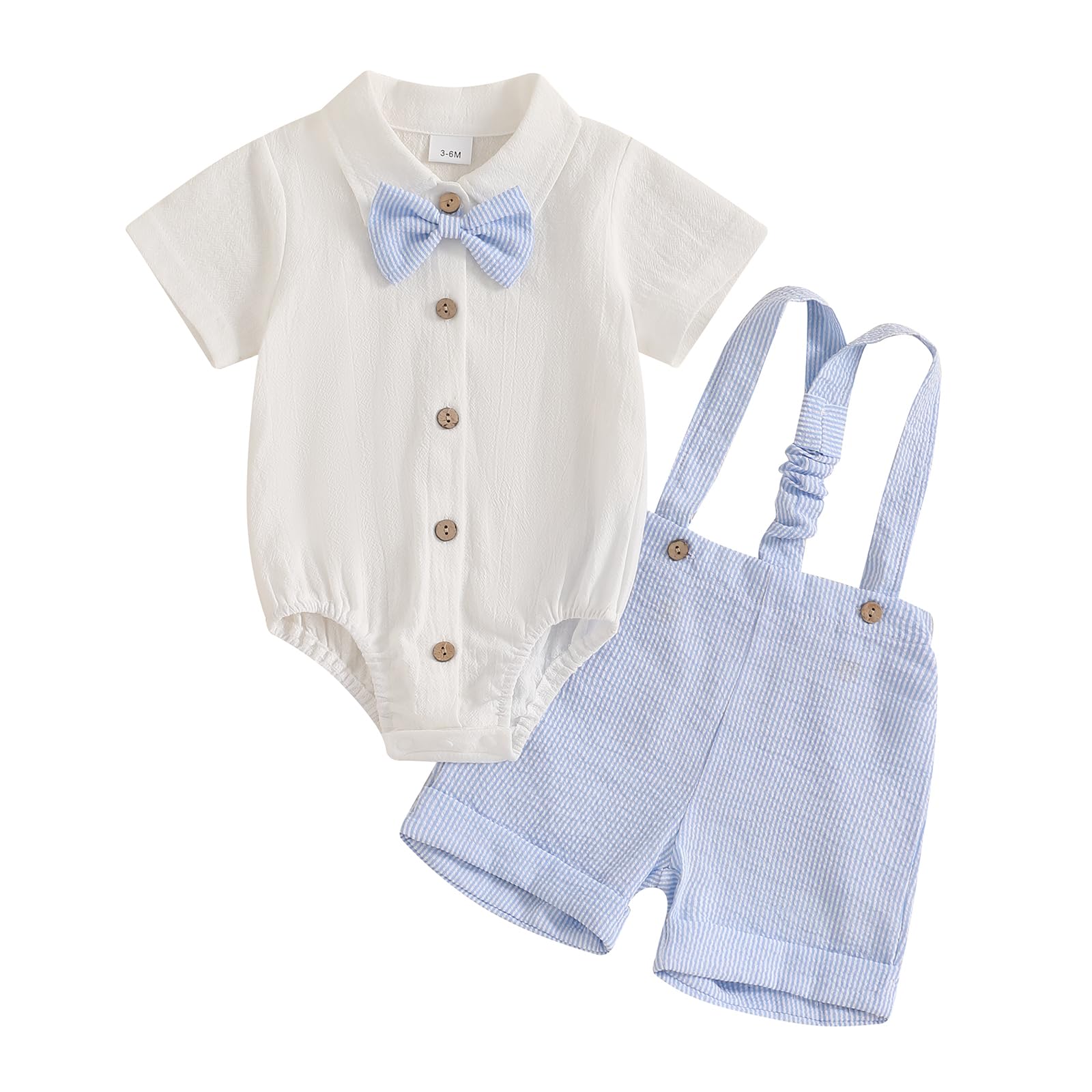 Infant Baby Boy Summer Outfit Gentleman Short Sleeve Romper Dress Shirt Suspender Shorts 2Pcs Suit Clothes Set 9-12 Months Sky Blue
