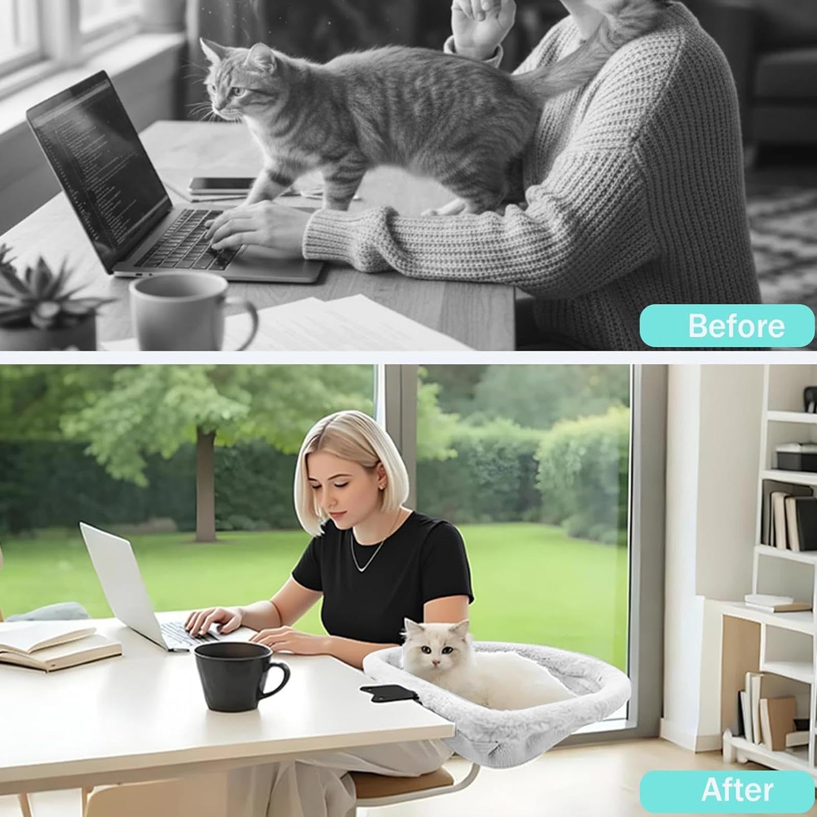 Hamaca para gatos de escritorio - Plegable y Lavable con Diseño de ,Sujeción para escritorio de cama para gato transpirable - para Interior, Oficina en Casa, Sala de Juegos, Mesas, Estanterías, Puerta