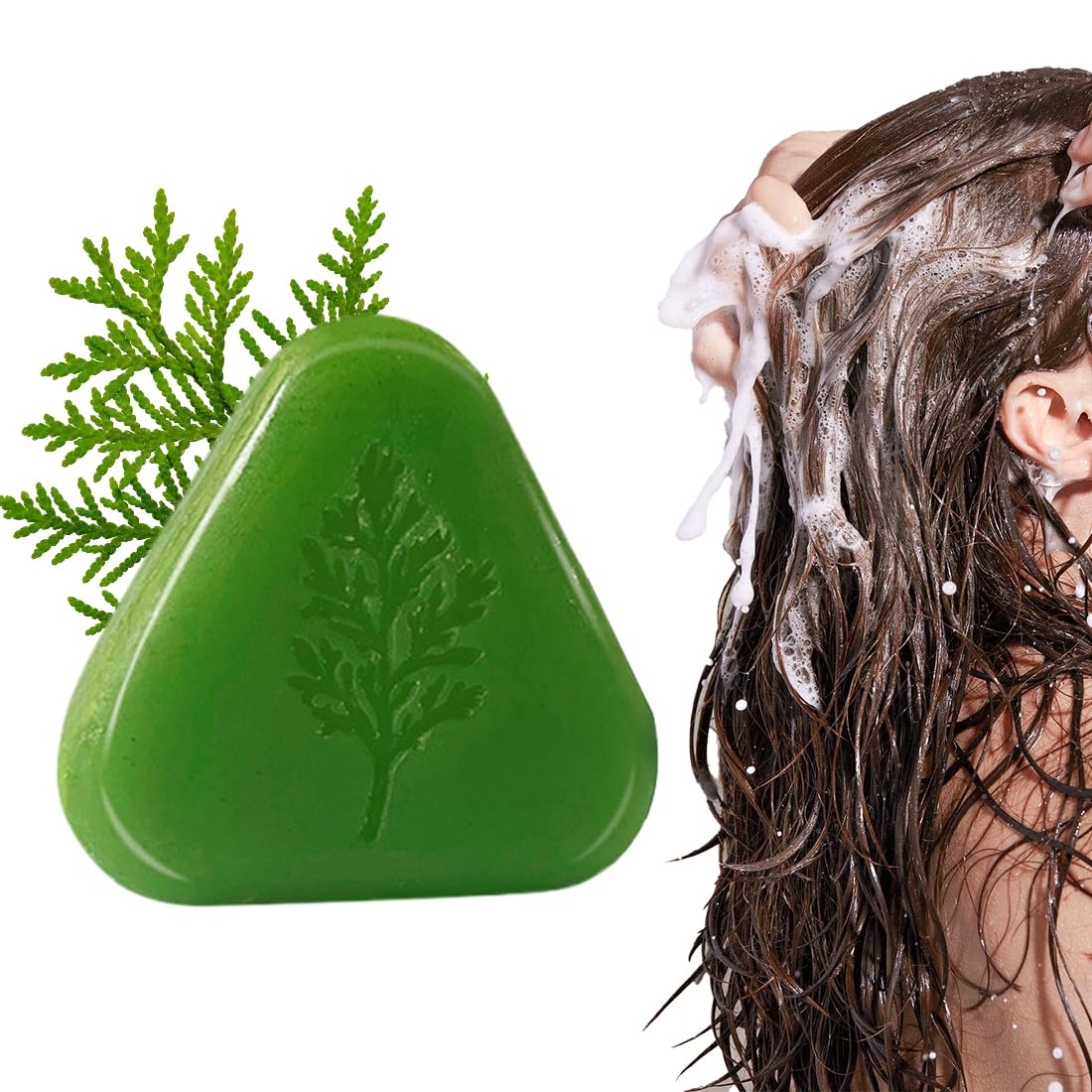 Nature Seven Green Soap Shampoo Platycladus Orientalis Leaves Gentle Cleansing and Nourishing Care for Women and Men, Strengthens Straight Hair (1 Piece)