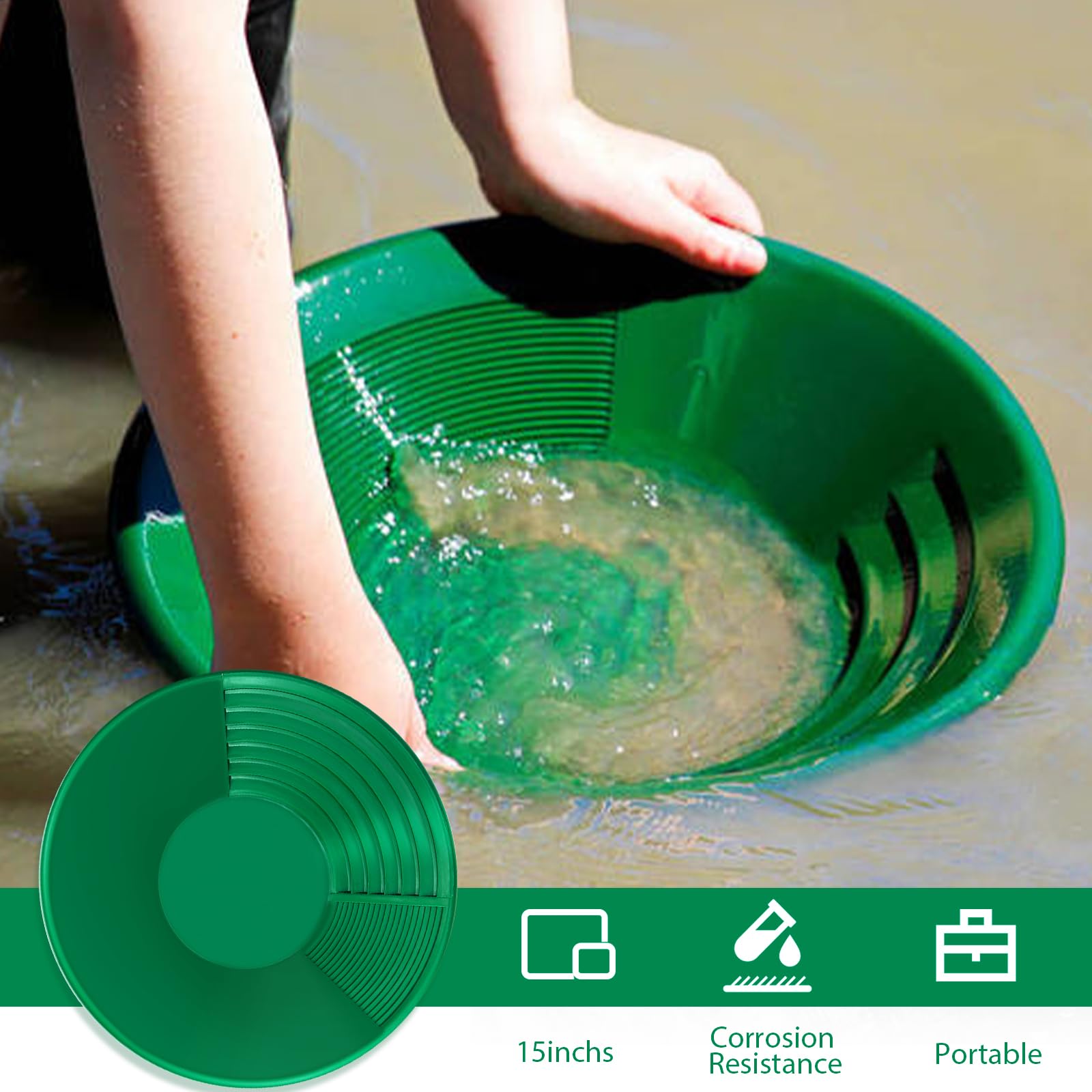 Kit D'orpaillage Gold Pan 38,5 x 8,5 cm Casserole Plastique pour Lavage Tamis Prospection Minière (Vert)
