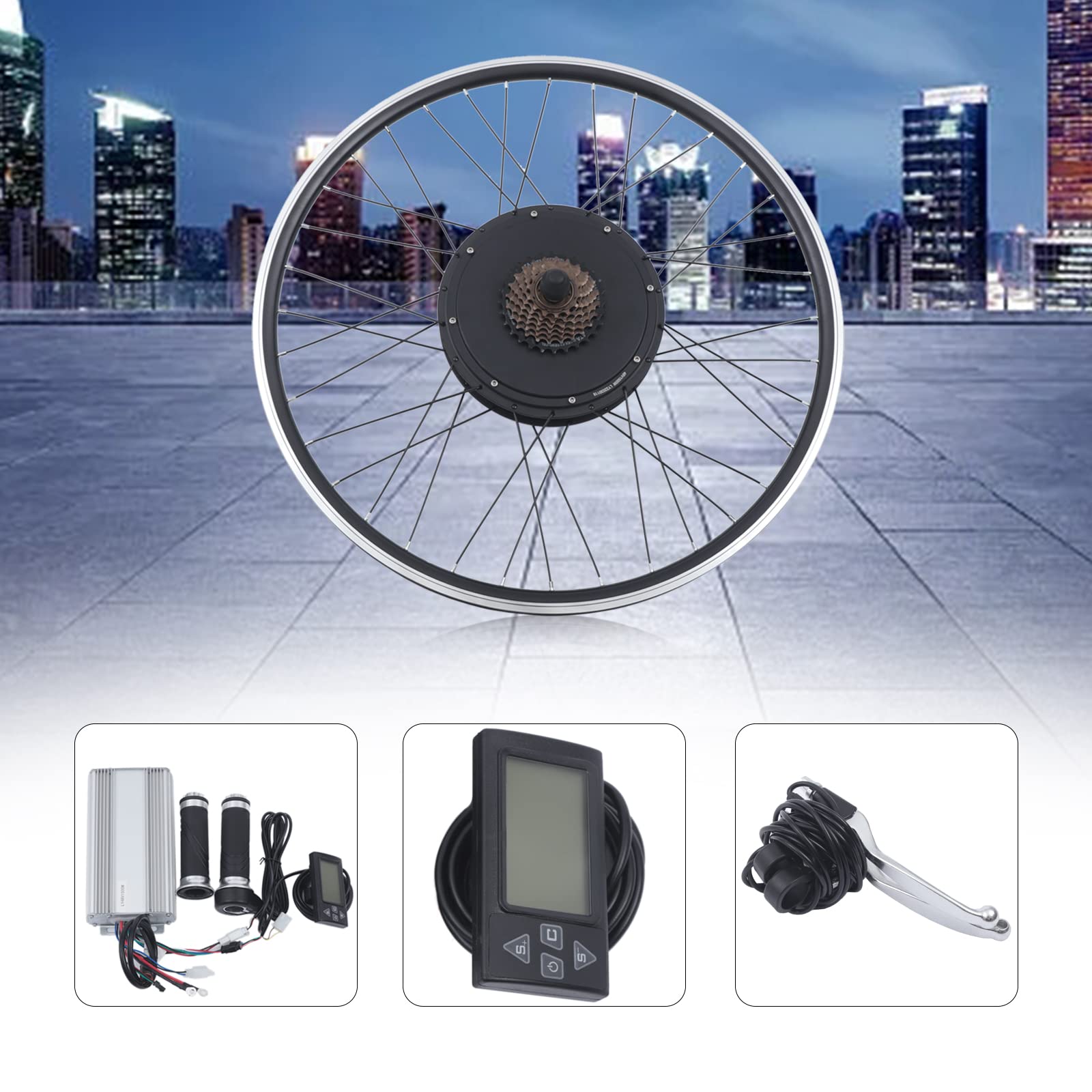 Zestaw do konwersji roweru elektrycznego 28", 1500 W, zestaw do konwersji tylnego koła z czujnikiem, uchwytami hamulcowymi, tylne zawieszenie, 7-biegowe koło zamachowe, czarny