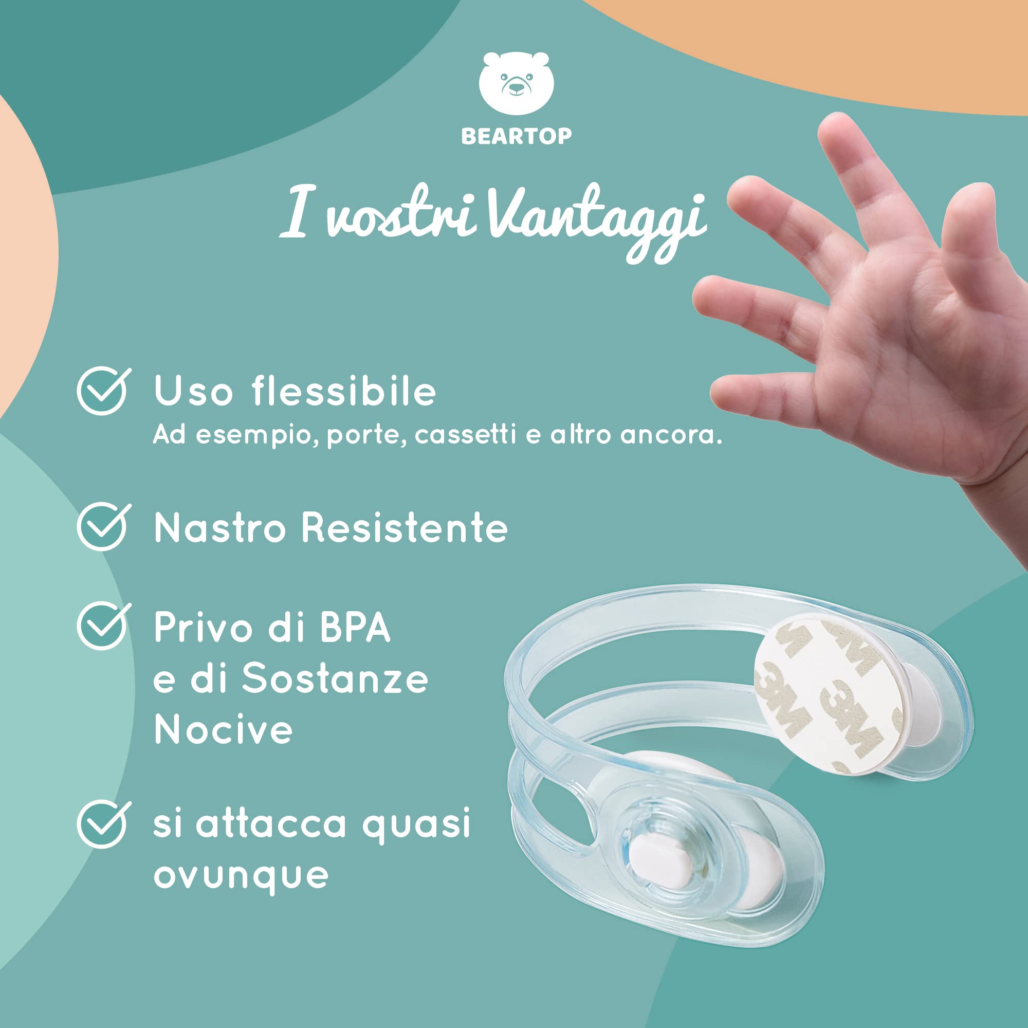 Blocca cassetti per bambini di BEARTOP | trasparente | adesivo forte 3M | serratura per armadi, cassetti e frigoriferi | chiusure sicurezza bambini, chiudi cassetti | Soddisfazione garantita (3 Anni)*