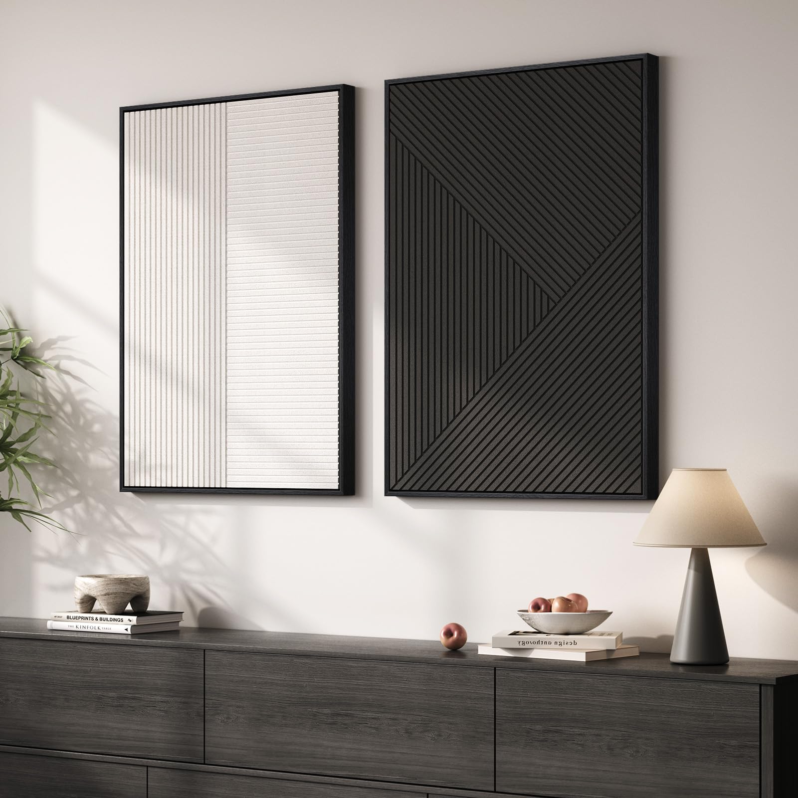 Photo 1 of Cuspin Framed Black and White 3D Textured Wall Art, 2 Piece 24x36 In