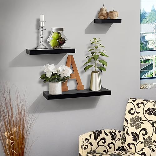 Miniatura 9 de AHDECOR Floating Shelves, Stylish Rustic Wooden Wall Shelves with Invisible Brackets, Versatile Wall Mounted Storage Shelves for Home and Office