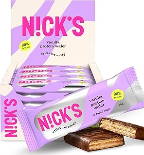 NICKS Protein Vanilla Wafer Bar | 25% Protein (10g) 203 Calories | Low Carb Vanilla Cookie Bar Snack with No Added Sugar, Gluten Free (24 bars x 40g)