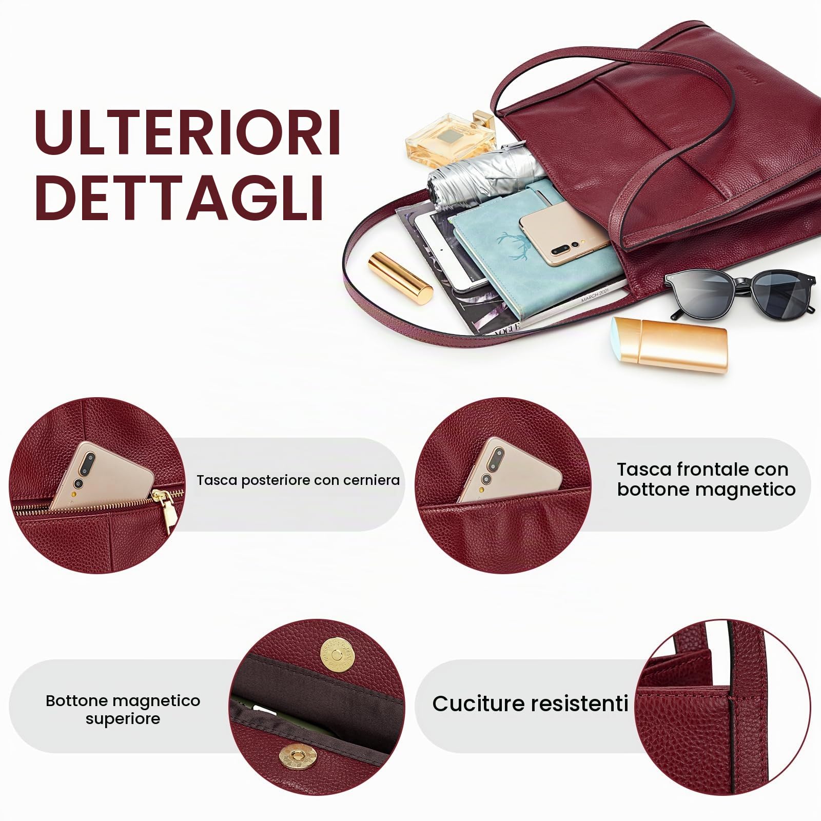 Kattee Borsa tote in pelle da donna, borsa a tracolla media