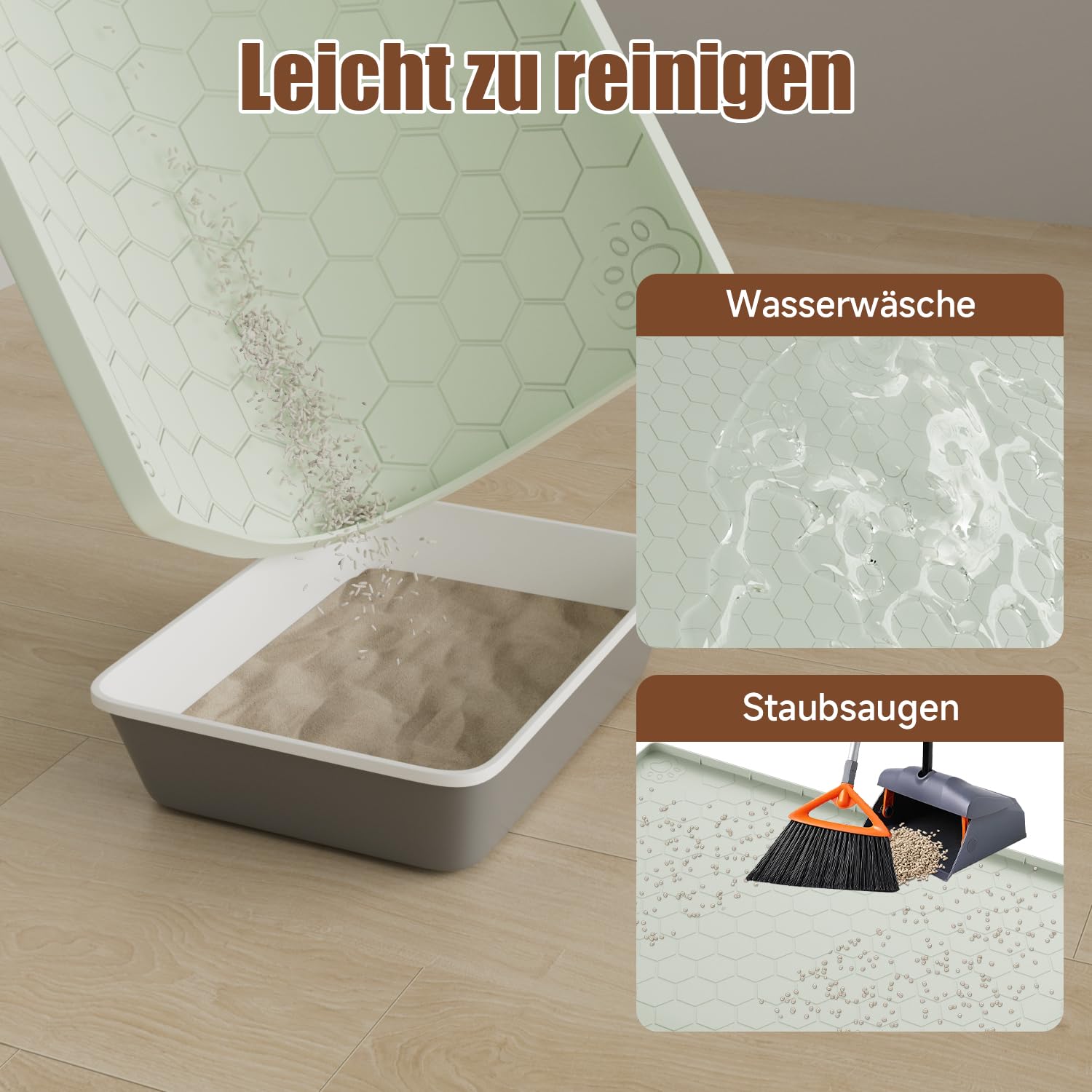 Tappetino per lettiera per gatti, taglie forti, 101 x 71 cm, grande, XXL, in silicone alimentare, impermeabile, resistente alle urine, antiscivolo, facile da pulire, verde chiaro