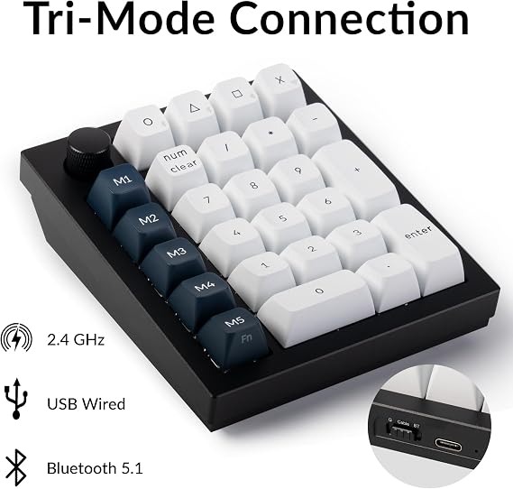 Keychron Q0 Max Wireless Custom Mechanical Numpad, 2.4 GHz/Bluetooth 5.1/Wired QMK Number Pad, RGB Hot-Swappable with Gateron Banana Switch for Laptop Mac Windows Linux - Black