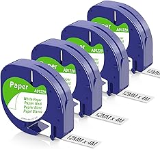 4 x Compatible for Dymo Letratag Paper Tape 12 mm x 4 m Compatible for Dymo Letratag 200B LT-100H LT-100T LT-100T XR Label Machine, Spare Label A91220 91200