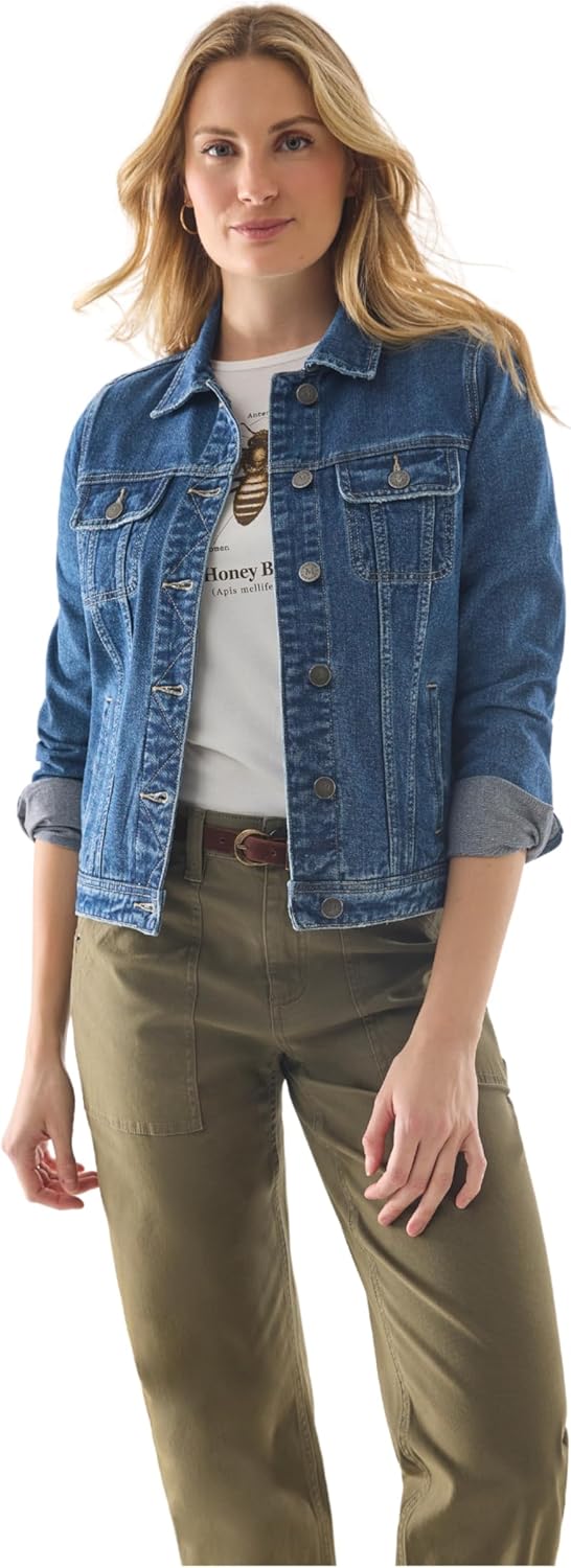 Martha Stewart Women's Vintage Denim Jacket, Utility Workwear Overshirt, Button-Front Cotton Top with Pockets, Casual Layer