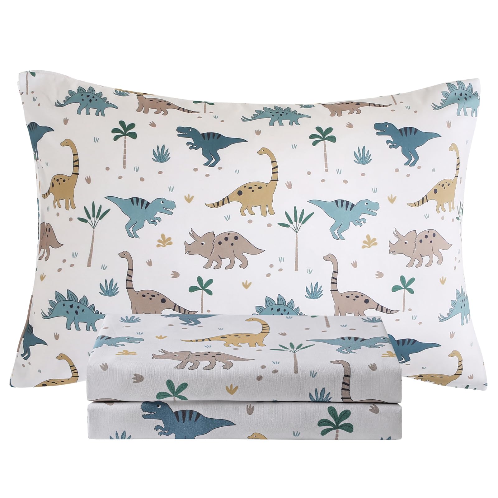 Twin Size Bed Sheets for Boys Kids - 3-Piece Jurassic Dinosaur Bedding Set Breathable Light Grey Dino 3D