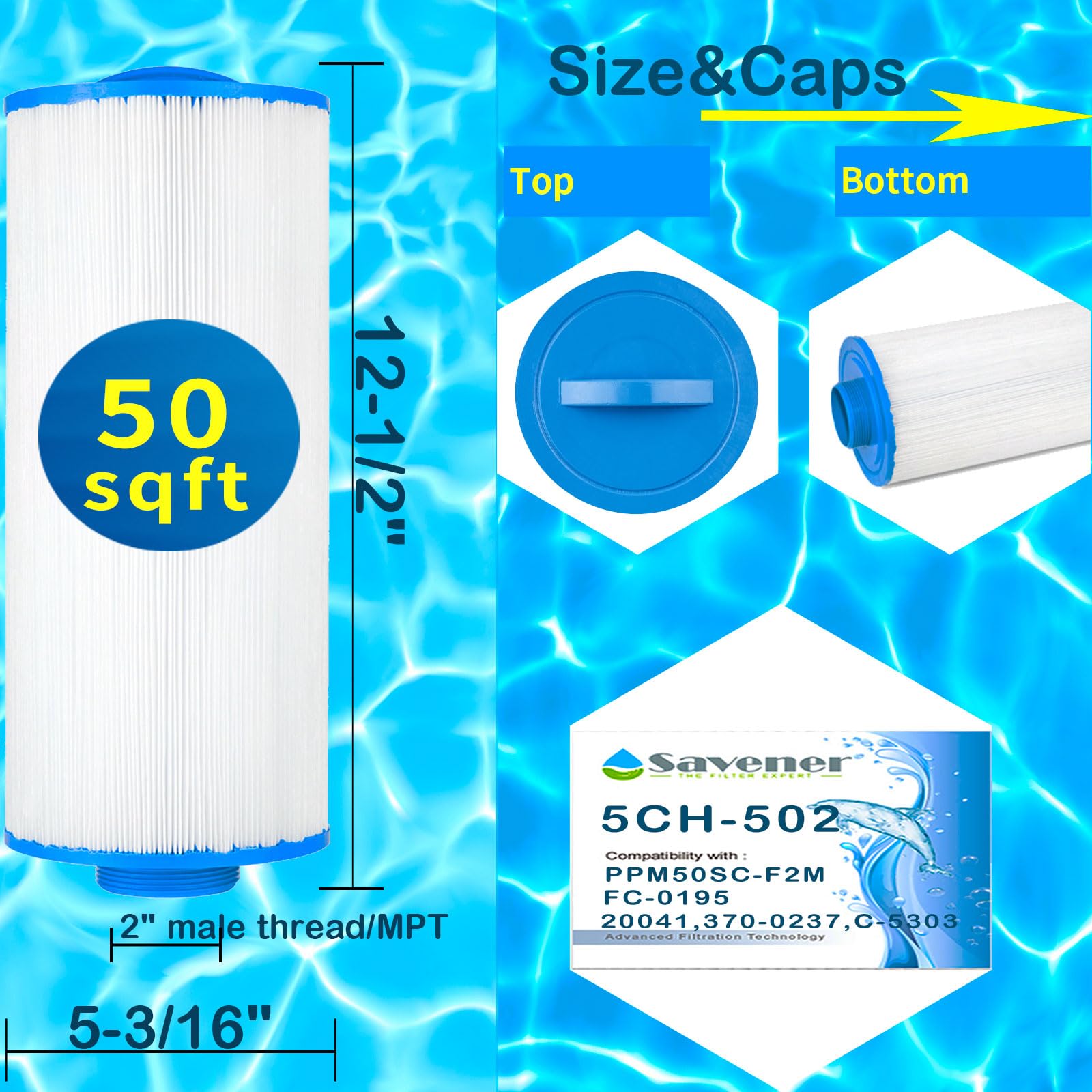 5CH-502 Spa Filter Cartridge Replacement for PPM50SC-F2M, Filbur FC-0195, Marquis Spa 20041, 20091, 370-0237, C-5303, 50501, 2