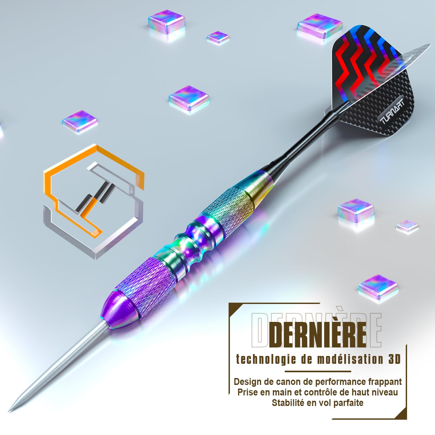 Turnart Fléchettes 12 PCS Flechettes Pointes Acier Professionnelles pour Cible 22/24 G Flechette Pointe Acier Contient 21 PCS Ailettes Et Autres Accessoires pour Flèches De Fléchette