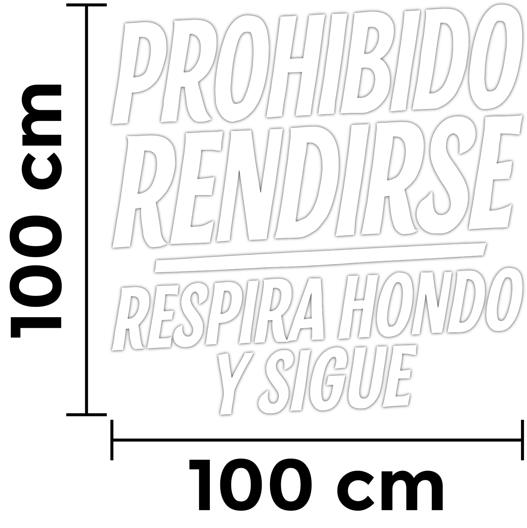 Vinilo Adhesivo con Frase Motivadora "Prohibido Rendirse, Respira Hondo y Sigue", Pegatina Decorativa para Gimnasio, Oficina o Casa, Decoración Inspiradora de Pared con Mensaje (Blanco, 100 x 100 cm)