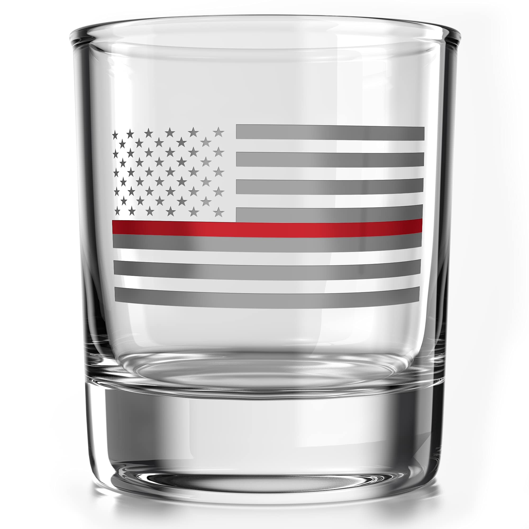 Thin Red Line Fire Fighter American Flag - Old Fashioned Whiskey Rocks Bourbon Glass - 10 oz capacity - Made in the USA