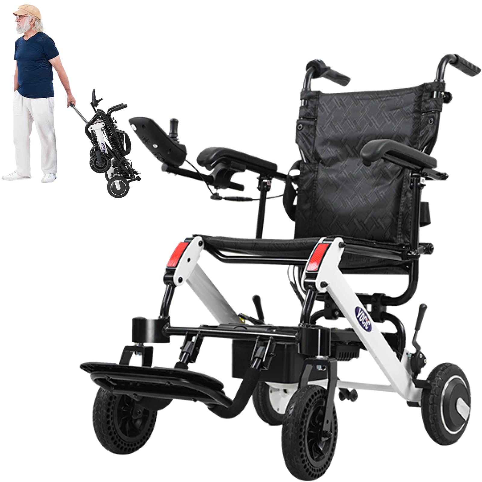 VOCIC V55 Silla de ruedas eléctrica plegable ligera con control trasero | silla de ruedas eléctrica de hasta 136 kg, para todo terreno, silla de ruedas eléctrica de 500 W con Bluetooth (21 kg)