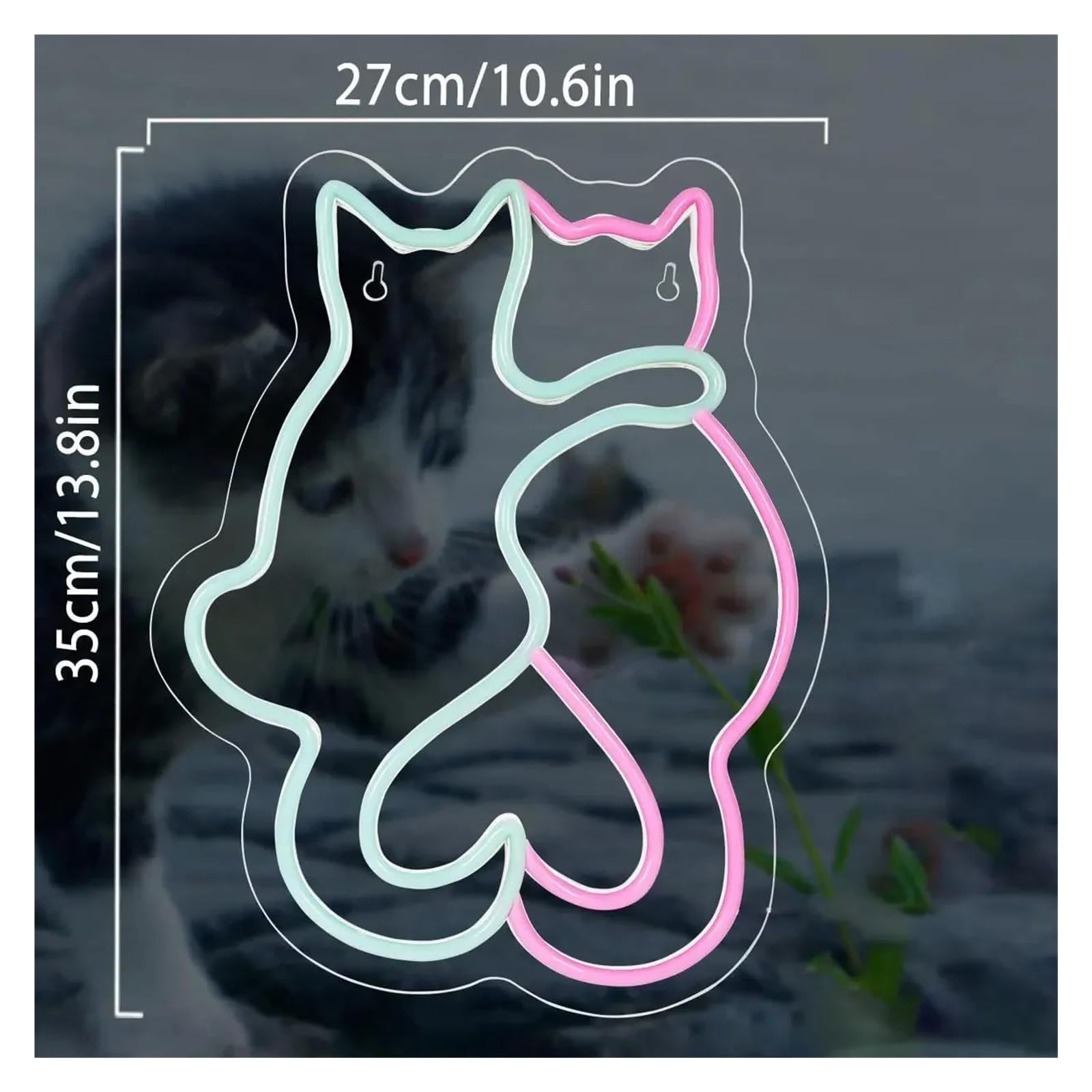 Luz de Diseño de Digital Letrero De Neón De Dos Gatos Decoración De Pared Luz LED Regulable USB Para Niños Dormitorio Sala De Estar Fiesta Bar Sala De Juegos 27cmx35cm