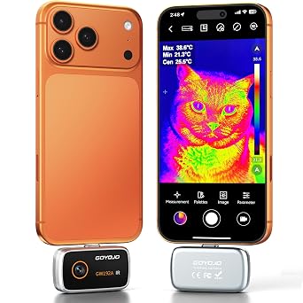 GOYOJO Thermography Thermal Camera Infrared Camera Compatible with iOS 15.0 and above / Android 7.0 and above 192x192 IR Resolution, 25Hz Frame Rate,20 C to 400 C Temperature Range Water Leak