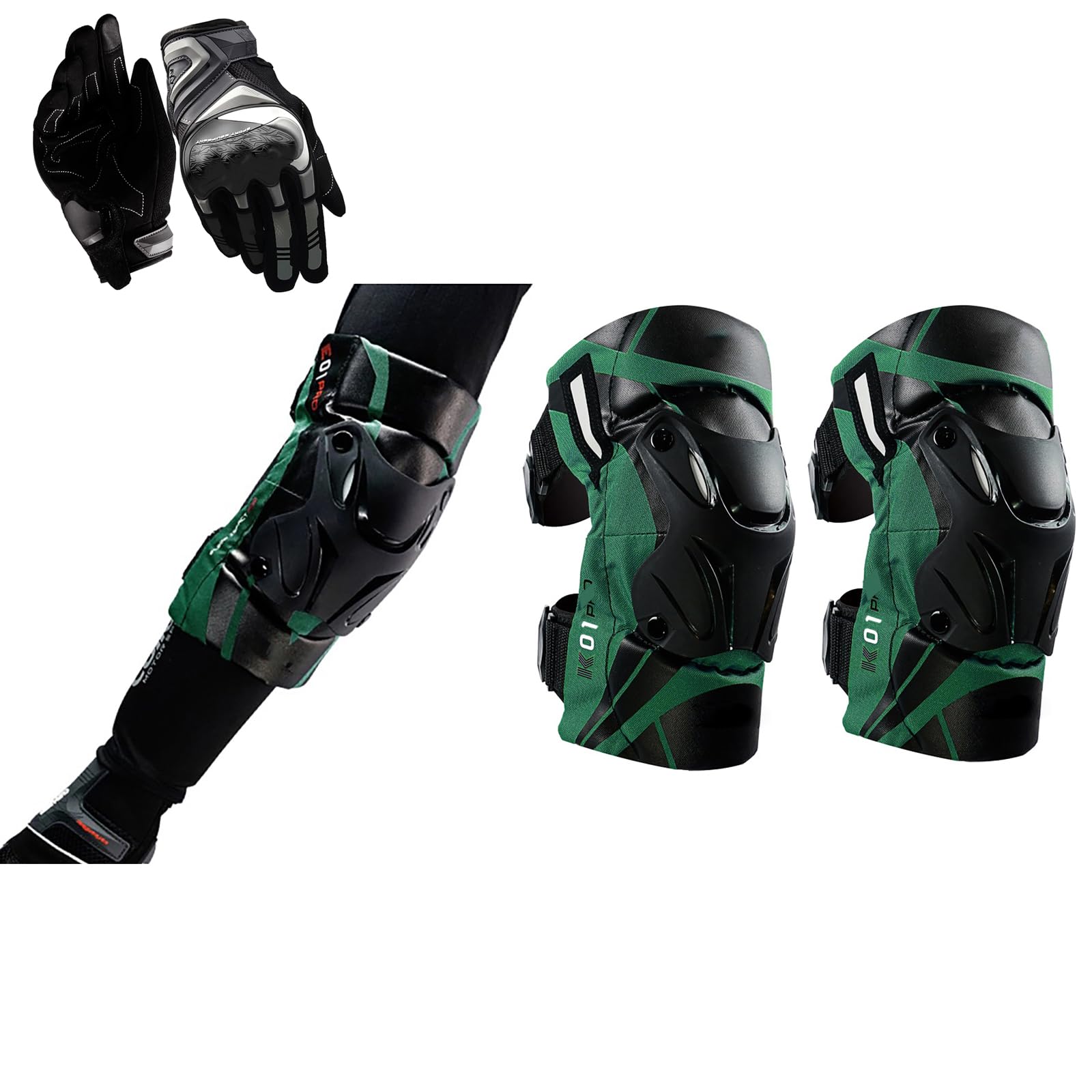 Set Completo Di Protezione Per Moto - Protezioni 3 In 1 Per Ginocchia E Gomiti Con Guanti, Protezione Dagli Impatti Certificata CE, Vestibilità Comoda E Regolabile