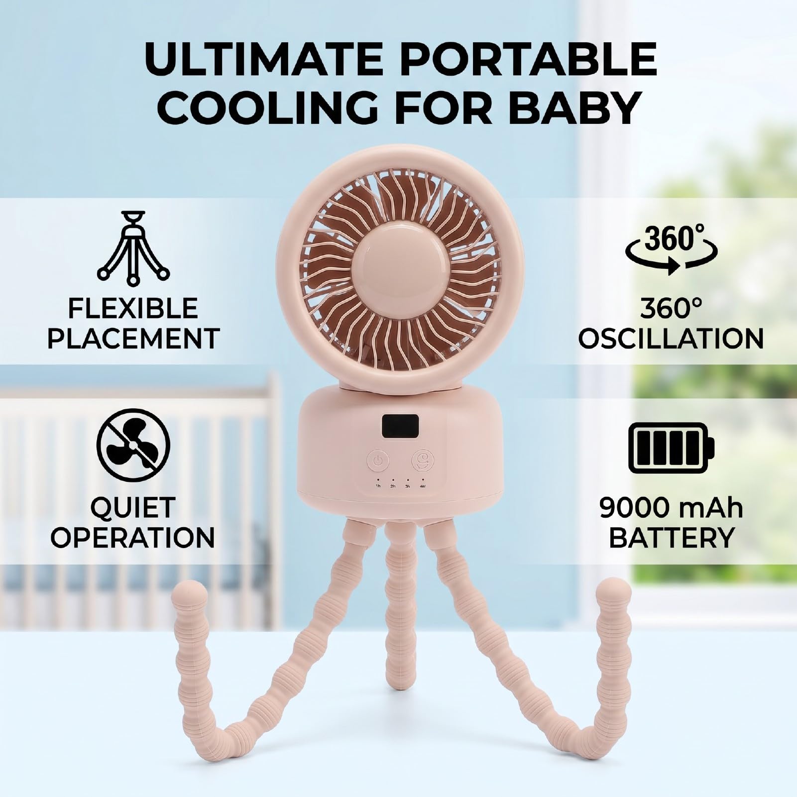 SUNGOOYUE Ventilatore Portatile a Clip, Ventilatori Per Passeggino Oscillazione Timer da 5 a 14 Ore Raffreddamento Piccolo Ventilatore da Scrivania con 9000Mah Per Passeggino Tapis Roulant Auto