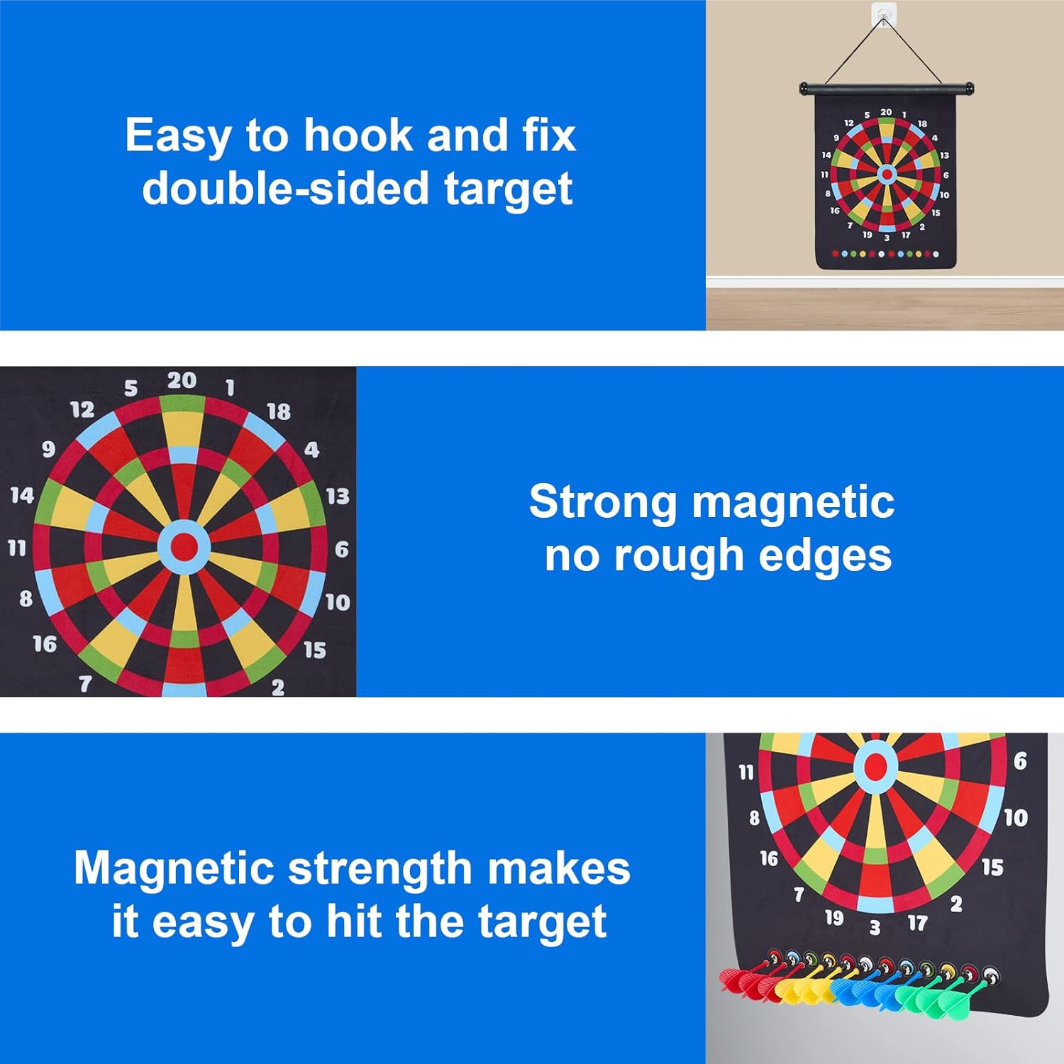 Magnetic Dart Board with 24pcs Darts,Indoor Outdoor Dart Game for Kids and Adults，2in1 Rollup Safe Dart Flights Toys Set for 3-12 Year Old Boys Girls Christmas Birthday Gifts - Image 3