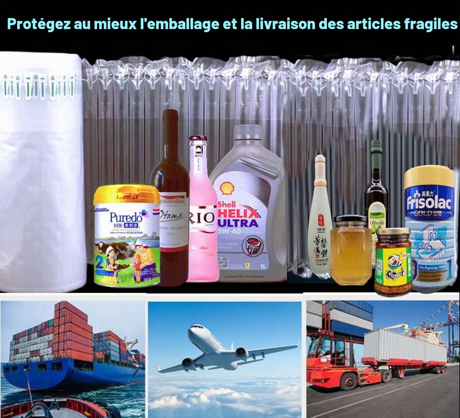 Rouleau de film de rembourrage à bulles – Grand rouleau à bulles gonflable pour colonne d'air lourde, fournitures d'expédition pour boutique en ligne, rouleau d'emballage de déménagement (transparent