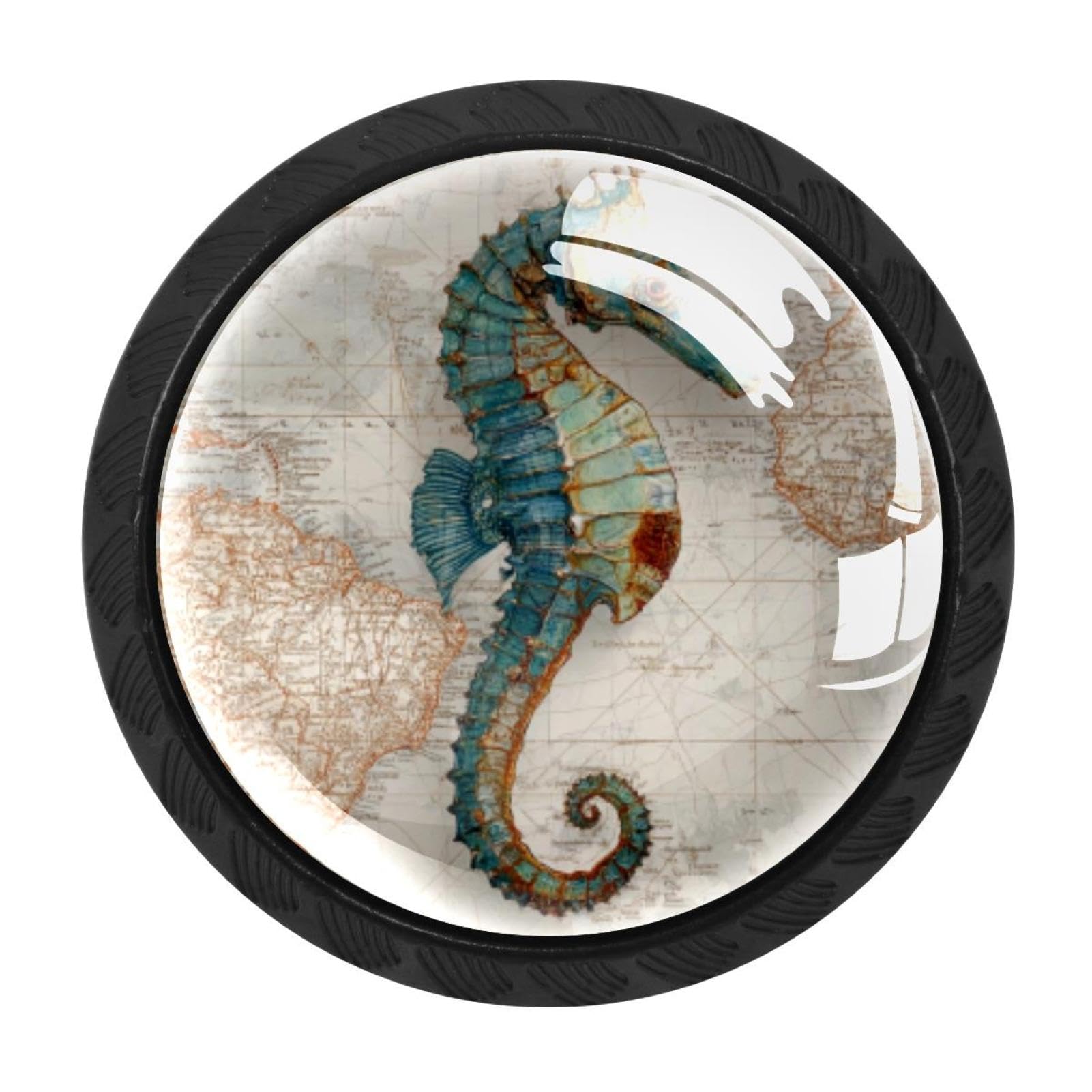 CHENZZZZ 4 Pack Seahorse Vintage Map Drawer Knob Cabinet Hardware