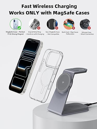 Miniatura 5 de Soporte de cargador inalámbrico magnético 3 en 1 2025 para dispositivos Apple, estación de carga rápida de 15 W con certificación TRIBONE Qi2 para