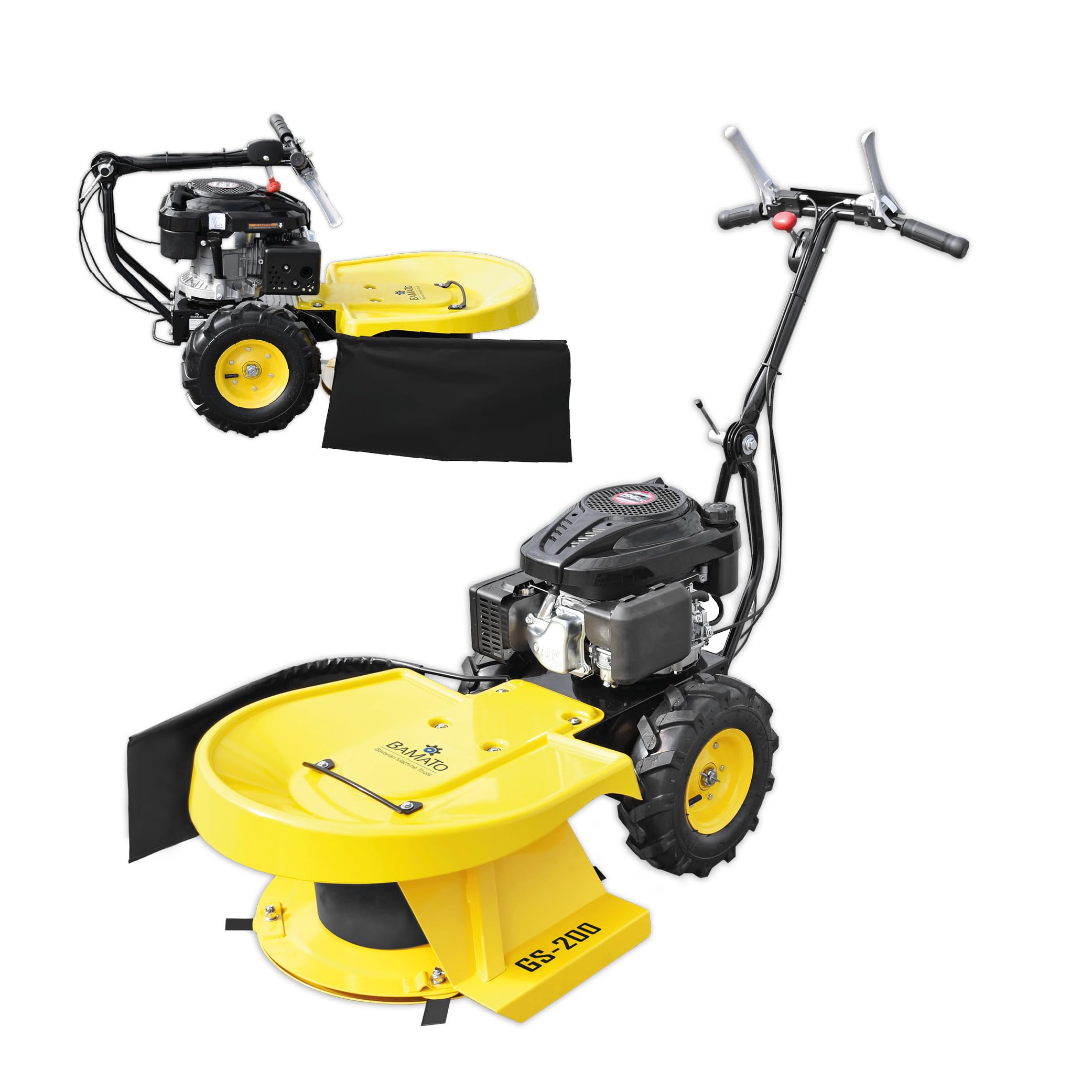 BAMATO Hochgrasschneider GS-200 Kreiselmäher Benzin | Kraftvoller LONCIN Motor mit Radantrieb | 4 Klingen | 580 mm Schnittbreite