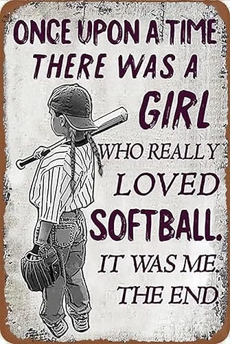 Miniatura 1 de Letrero de metal con texto en inglés Once Upon A Time A Girl Who Really Loved Softball, letrero de metal para decoración de pared, para el hogar,