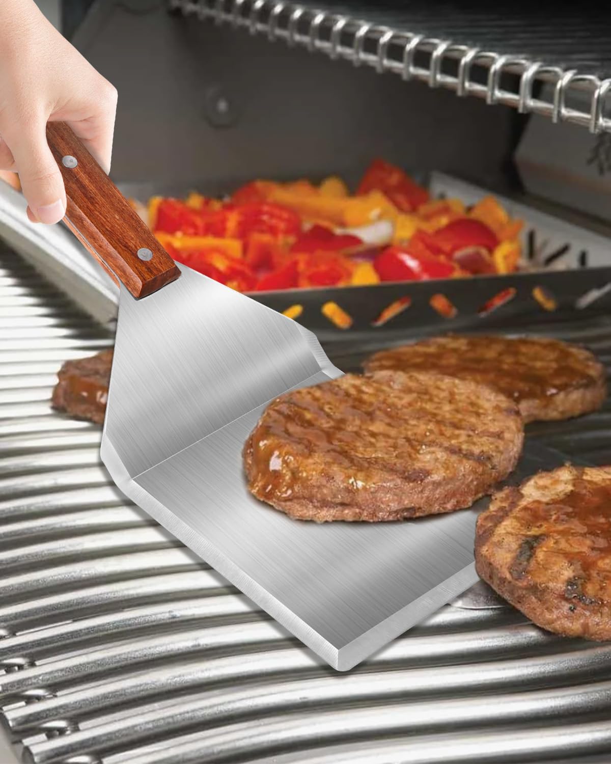 Set de Spatules Barbecue Acier Inoxydable avec Retourneur Grillades et Écraseur Burgers