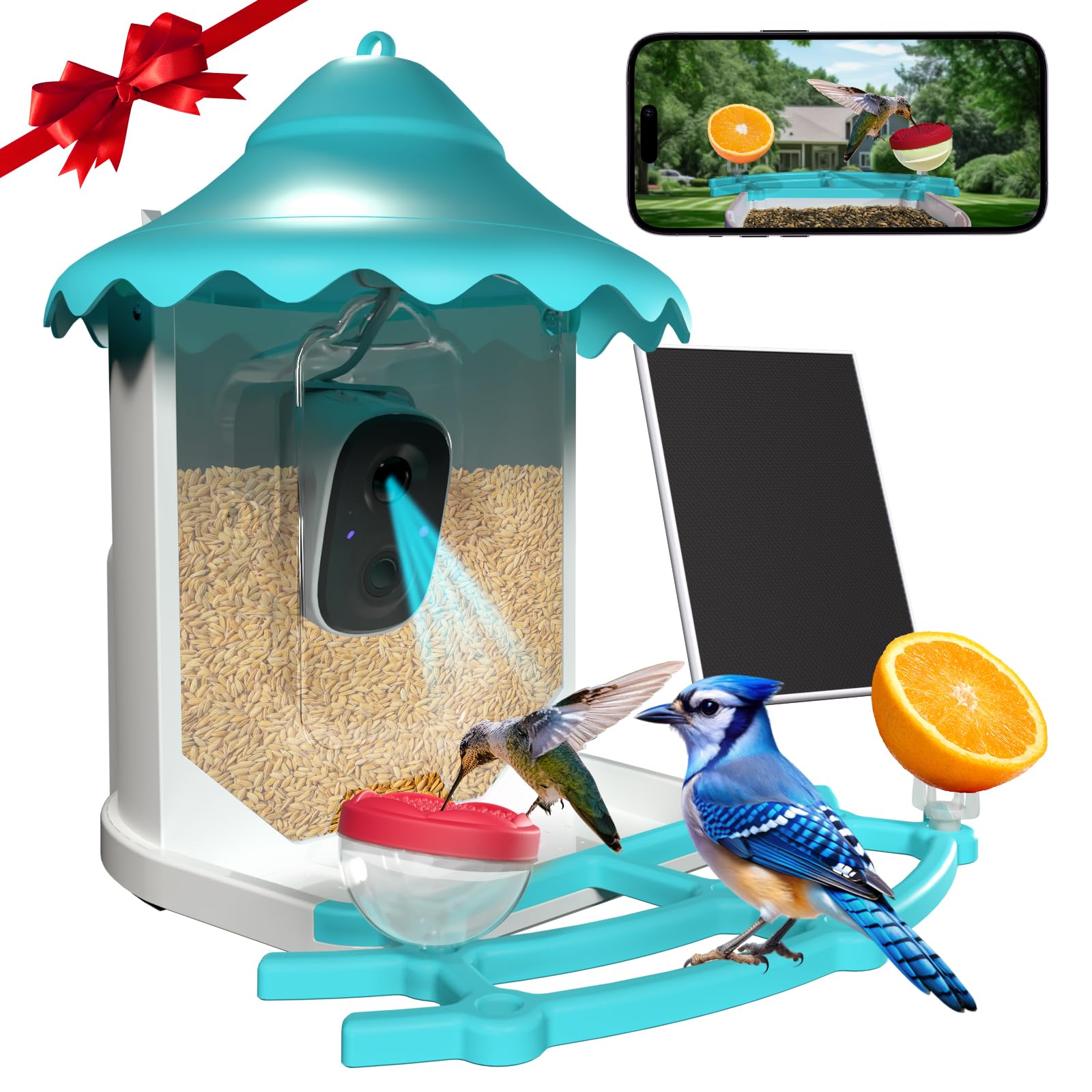 Birdsview Smart Bird Feeder with Solar-Powered 2K AI Camera for Stunning Close-Ups and Unique Bird Watching, Ideal Gift for Bird Lovers.