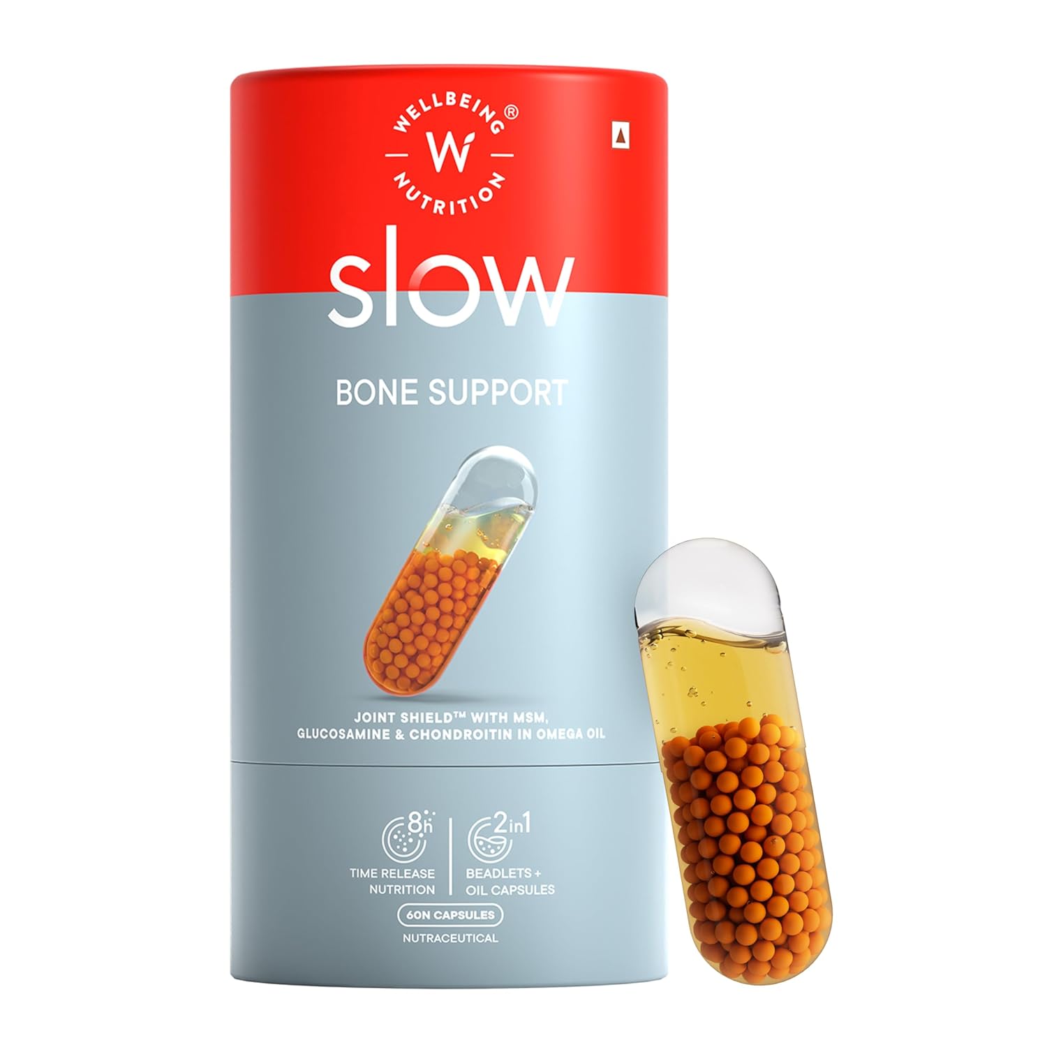 Wellbeing Nutrition Slow Bone Support Supplement with Glucosamine, Chondroitin, MSM, Calcium, Vitamin D3, Magnesium, Boswellia & Omega 3 Fish Oil | For Cartilage, Bone & Joint Health, 60 Capsules Wellbeing Nutrition Slow Bone Support Supplement with Glucosamine, Chondroitin, MSM, Calcium, Vitamin D3, Magnesium, Boswellia & Omega 3 Fish Oil | For Cartilage, Bone & Joint Health, 60 Capsules
