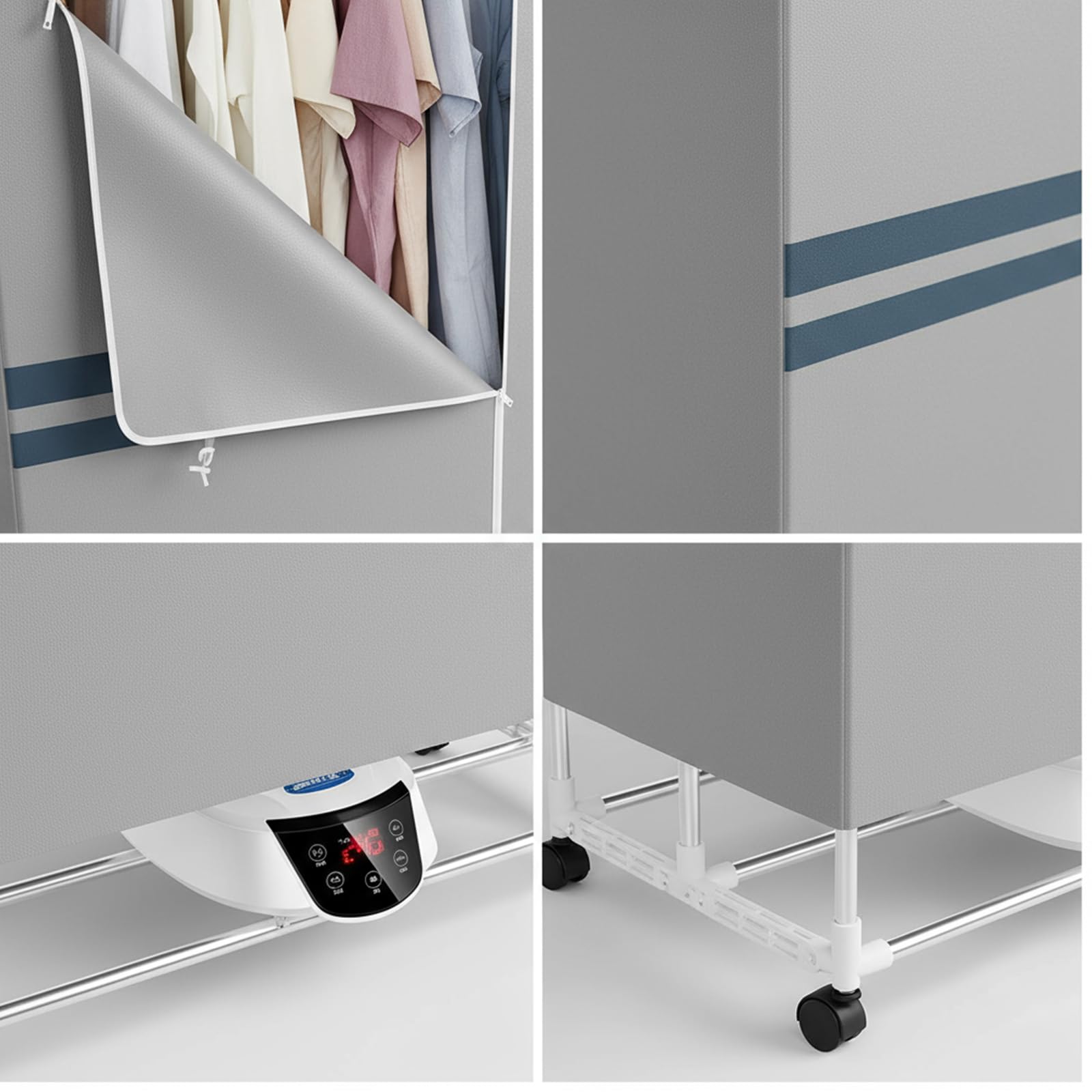 Asciugabiancheria Elettrica portatile con telecomando e timer, stendibiancheria pieghevole a 3 livelli con coperchio, ideale per interni e appartamenti, Grey