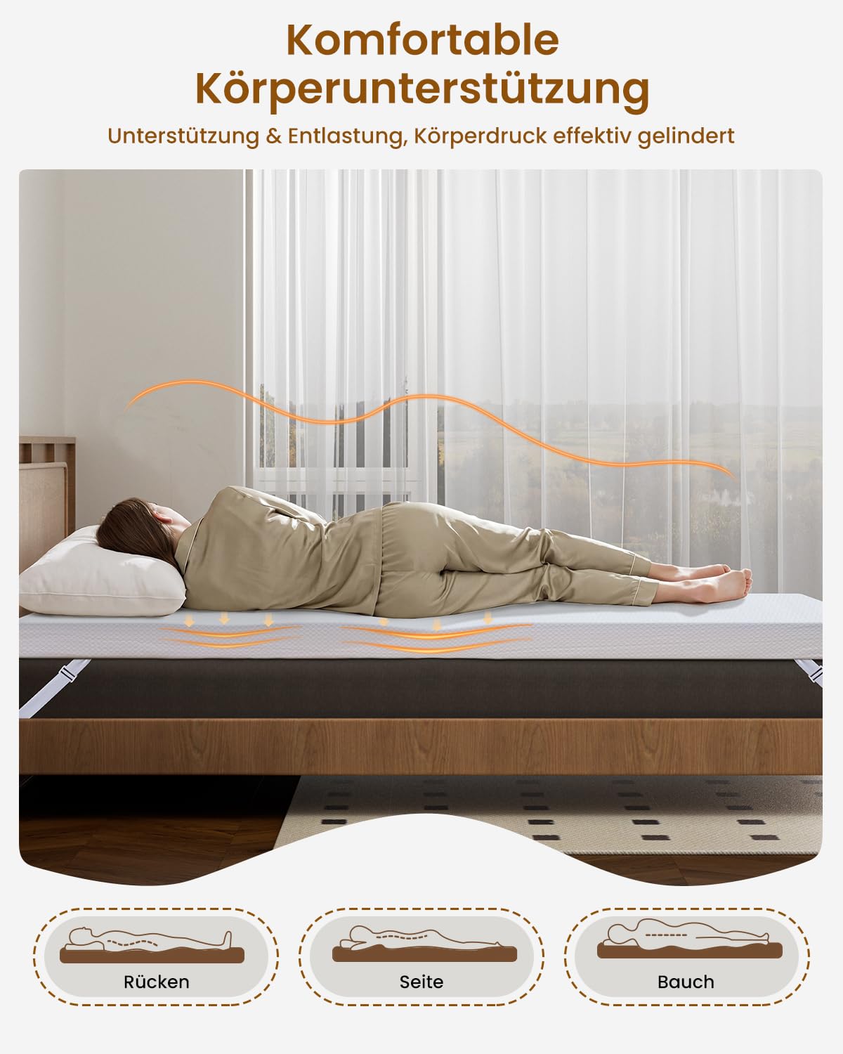 Matratzen Topper 180x200cm H3/H4, 10 cm Gel Memory Schaum, Öko-TEX Zertifiziert, Atmungsaktiv und Waschbar, rutschfest für Boxspringbett und Schlafsofa