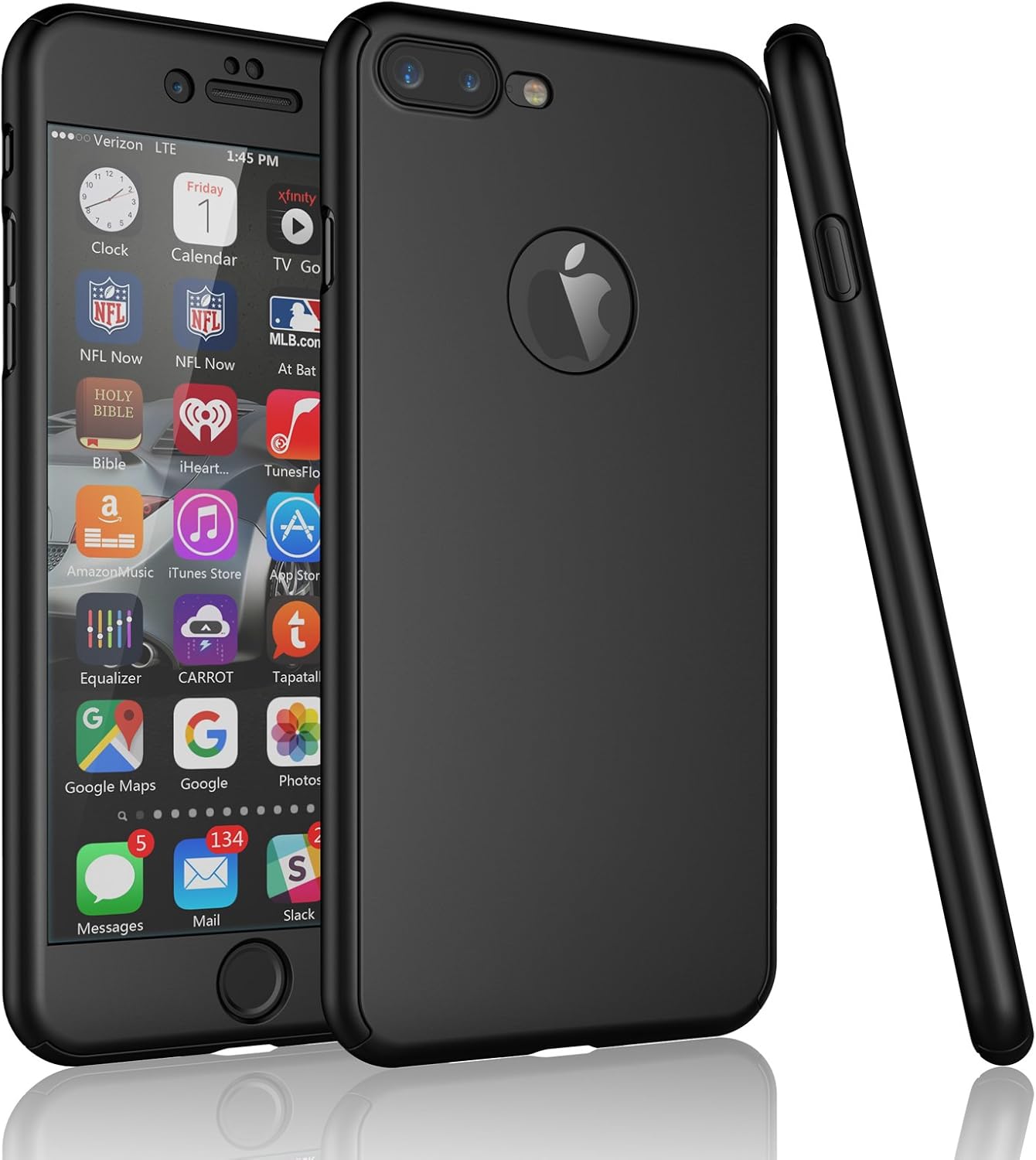 Tekcoo for iPhone 7 Plus Case, [T360 HY] Ultra Thin Full Body Coverage Protection Scratch Proof Hard Slim Hybrid Cover Shell with Tempered Glass Screen Protector for iPhone 7 Plus (5.5 inch) [Black]