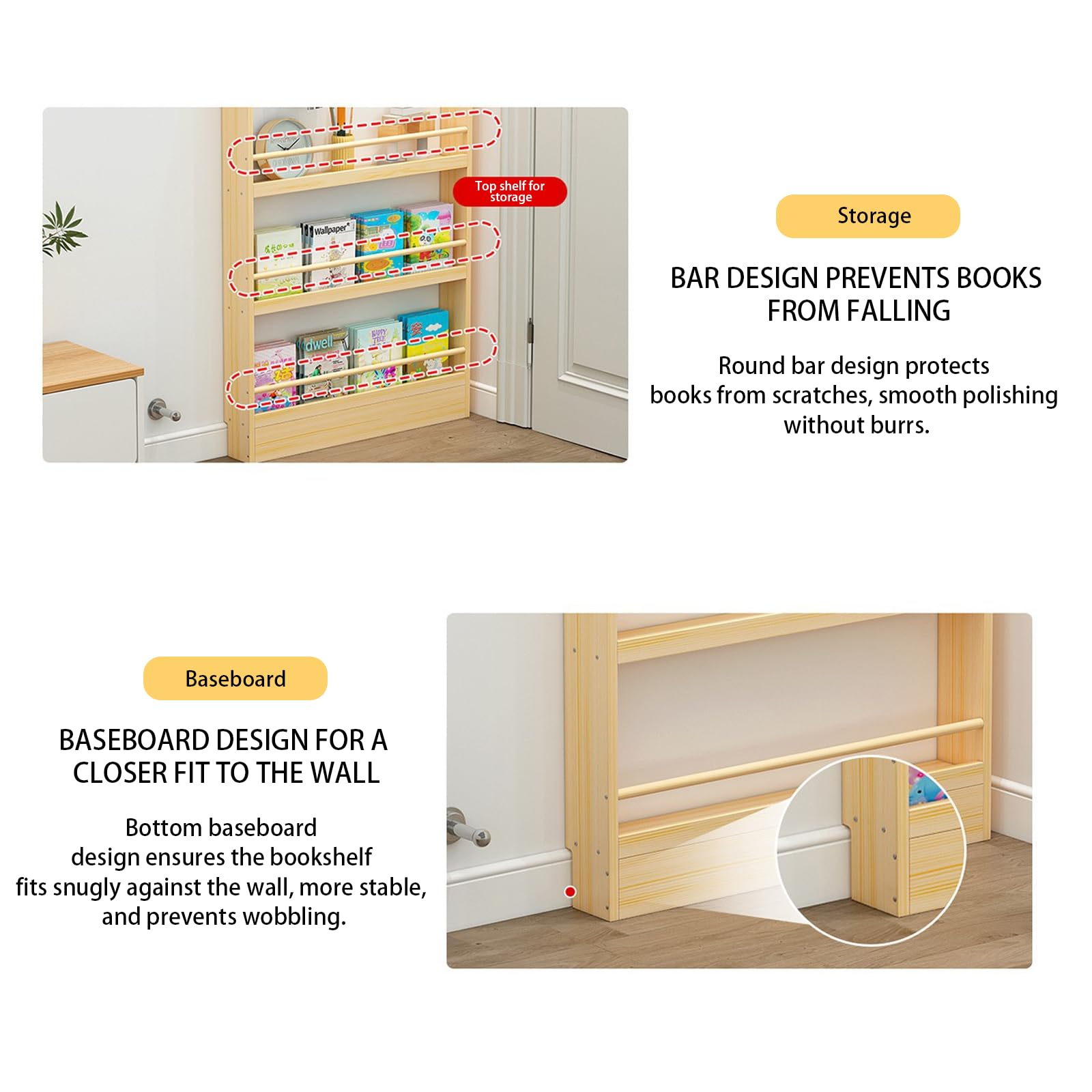 Libreria Stretta Dietro la Porta Libreria Ultrasottile con Porta Posteriore Ganci Appendiabiti Rotondi Rinforzati Barra di Protezione e Battiscopa Adatta per l'uso Domestico 4F 39.4IN