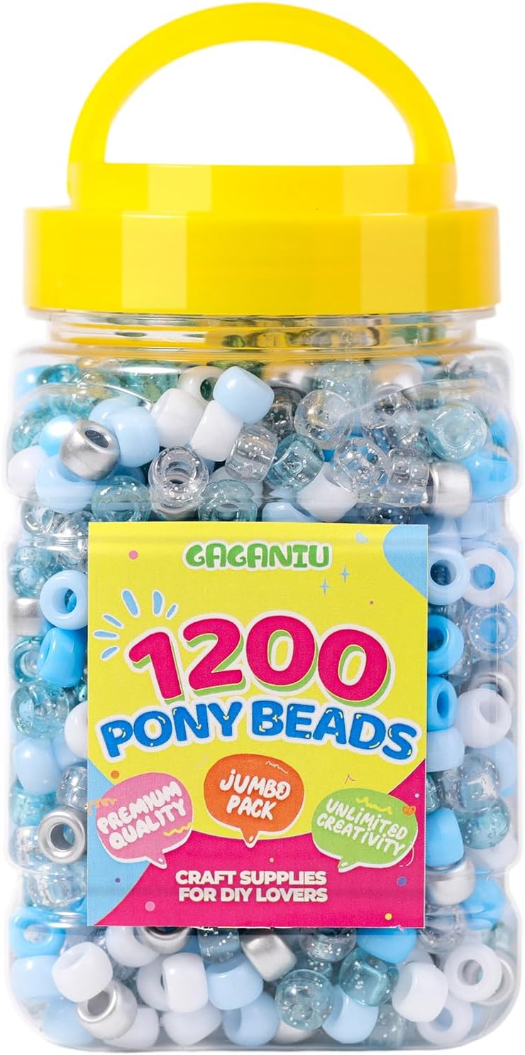 Pony Beads 1200 pcs Multi-Colored Plastic Beads Bulk for Bracelet Making,Hair Braiding DIY Crafts Kandi Jewelry Key Chains and Ornaments Decorations