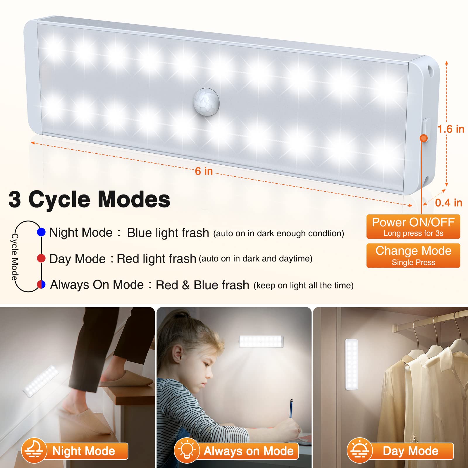 Luz LED de armario con estación de carga, luz de gabinete con sensor de movimiento, 20 luces LED debajo del gabinete, luces de noche de cocina recargables USB inalámbricas, luz funciona con pilas