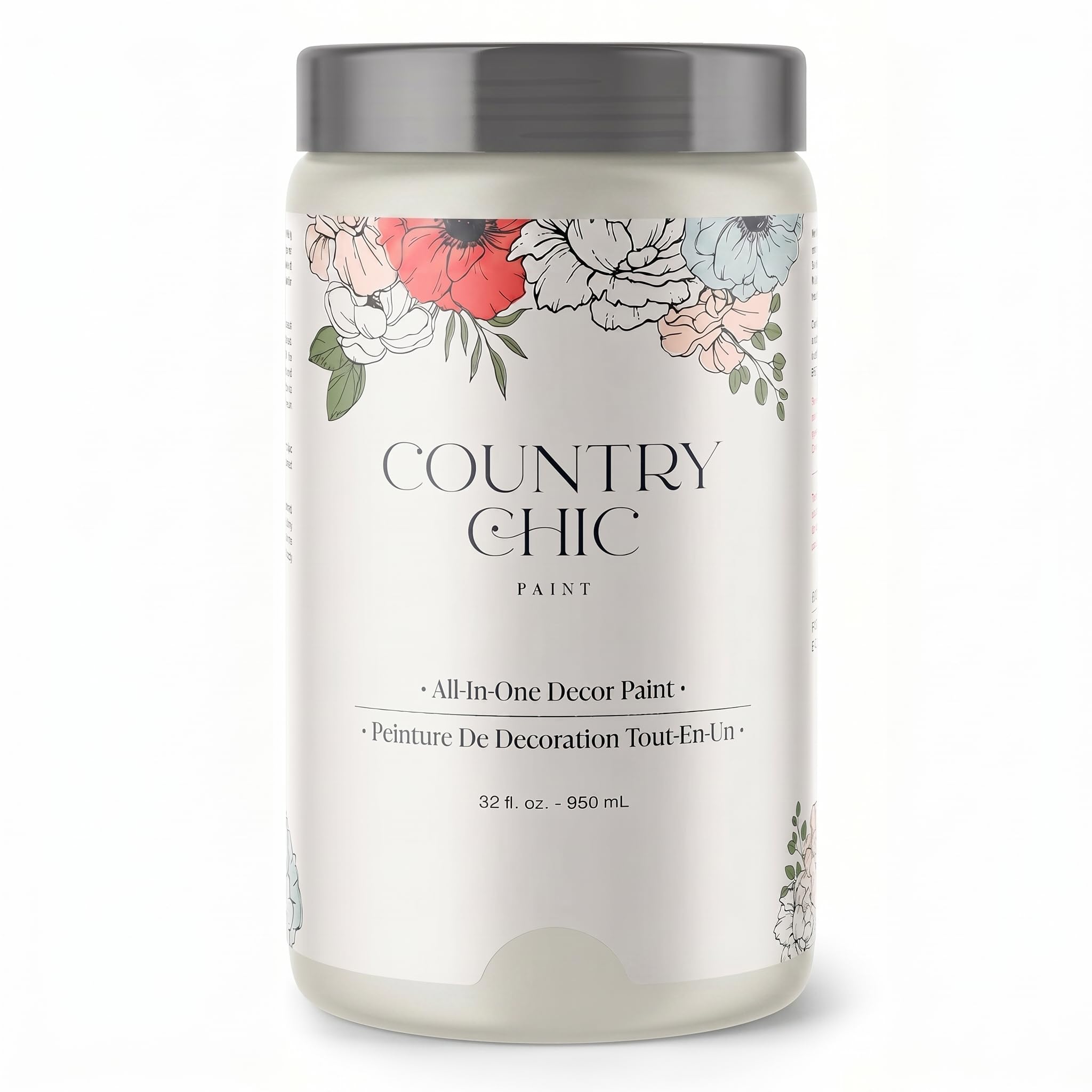 Country Chic All-in-One Chalk Paint for Furniture, Cabinets, Home Decor, Eco-Friendly, Matte Finish, Built-In Primer &amp; Top Coat for Wood, Metal - Ethereal Mist (Light Grey) - Quart (32 oz)
