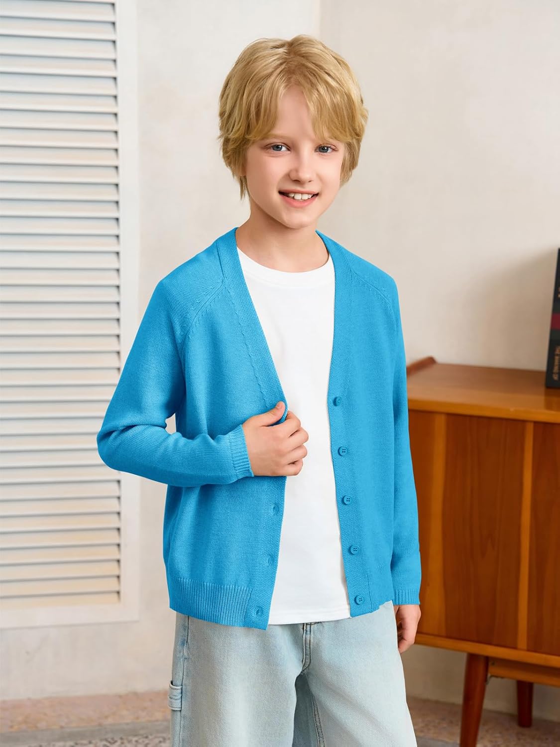 Haloumoning Boys Cardigan Sweater Kids Casual V Neck Button Down Uniform Sweaters 5-14 Years - Image 3