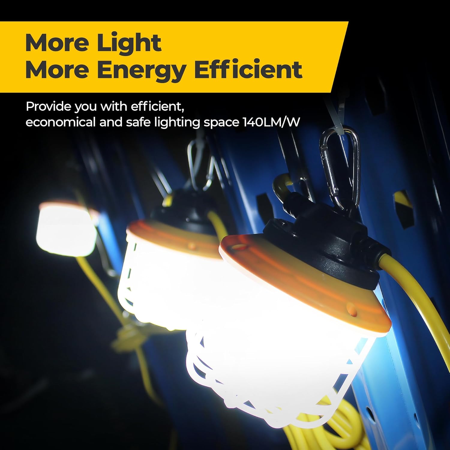 100FT Construction String Lights: 3 Prong 150W Ultra-bright 21000 lumens ETL Listed Linkable Industrial Outdoor Temporary Lighting IP65 Waterproof Hanging Led Work Light for Attic Jobsite Garage Shop