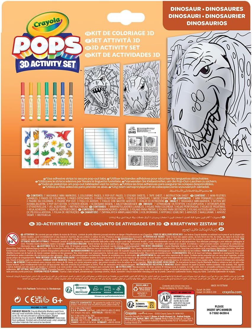 Crayola Colour Pops, dinosaur theme, painting and craft pages set for three-dimensional artwork, creative employment for children, from 6 years old, 04-2800