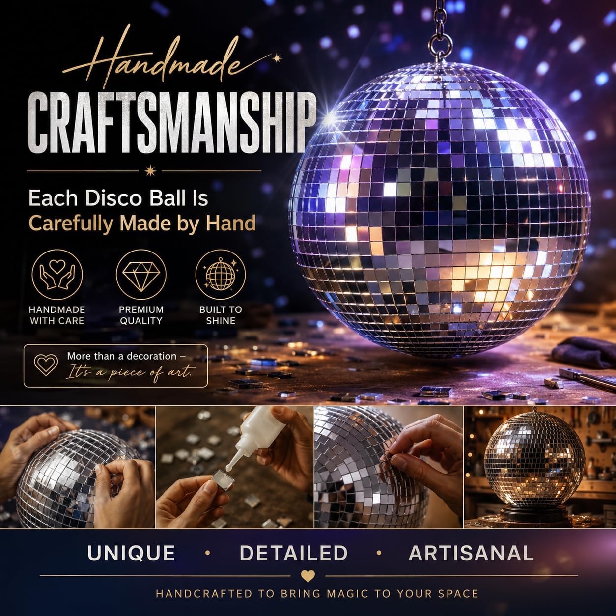 Disco Ball, 12 inch Disco Balls, Disco Ball Decoration,Purely Handmade Large Disco Ball for Party Decoration DJ Club Stage Bar Wedding Festival Christmas（12 in）
