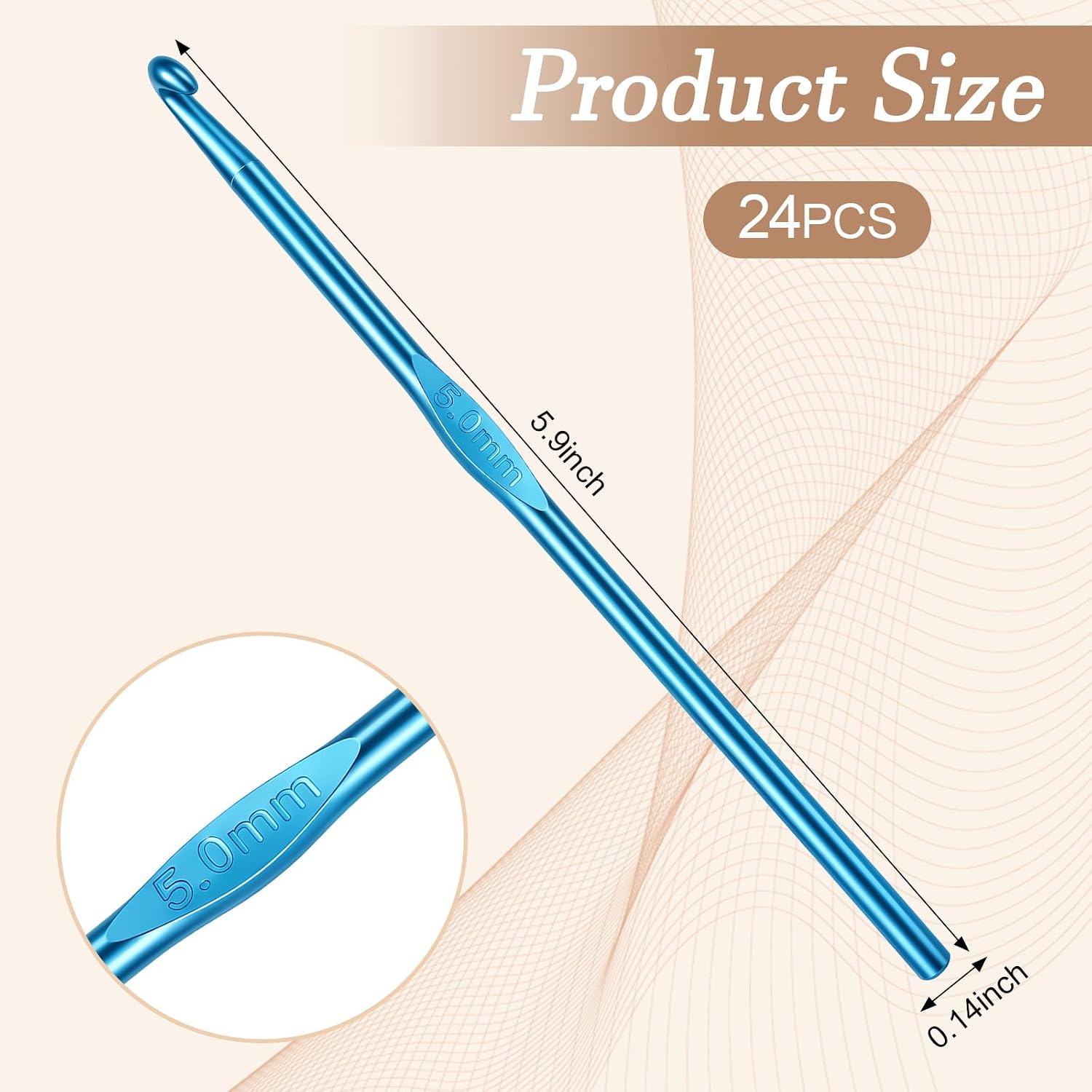 Sghgcvjjf 24 Pcs 5mm Aluminum Crochet Hooks Set