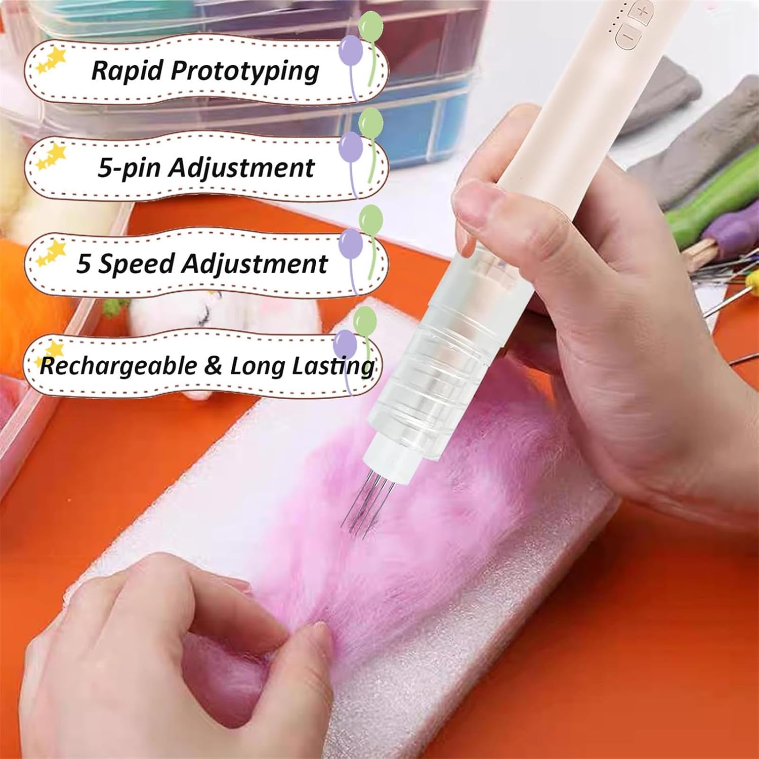 Electric Wool Felting Machine, Handheld Rechargeable Needle Tool with 5 Speed Settings for DIY Wool Painting