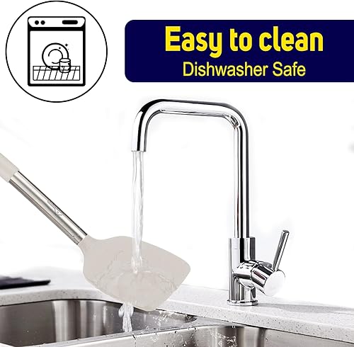 Miniatura 4 de HOTEC Juego de 2 espátulas de silicona resistentes al calor de 600 °F y sin BPA, con asas de acero inoxidable, espátulas ranuradas y sólidas para