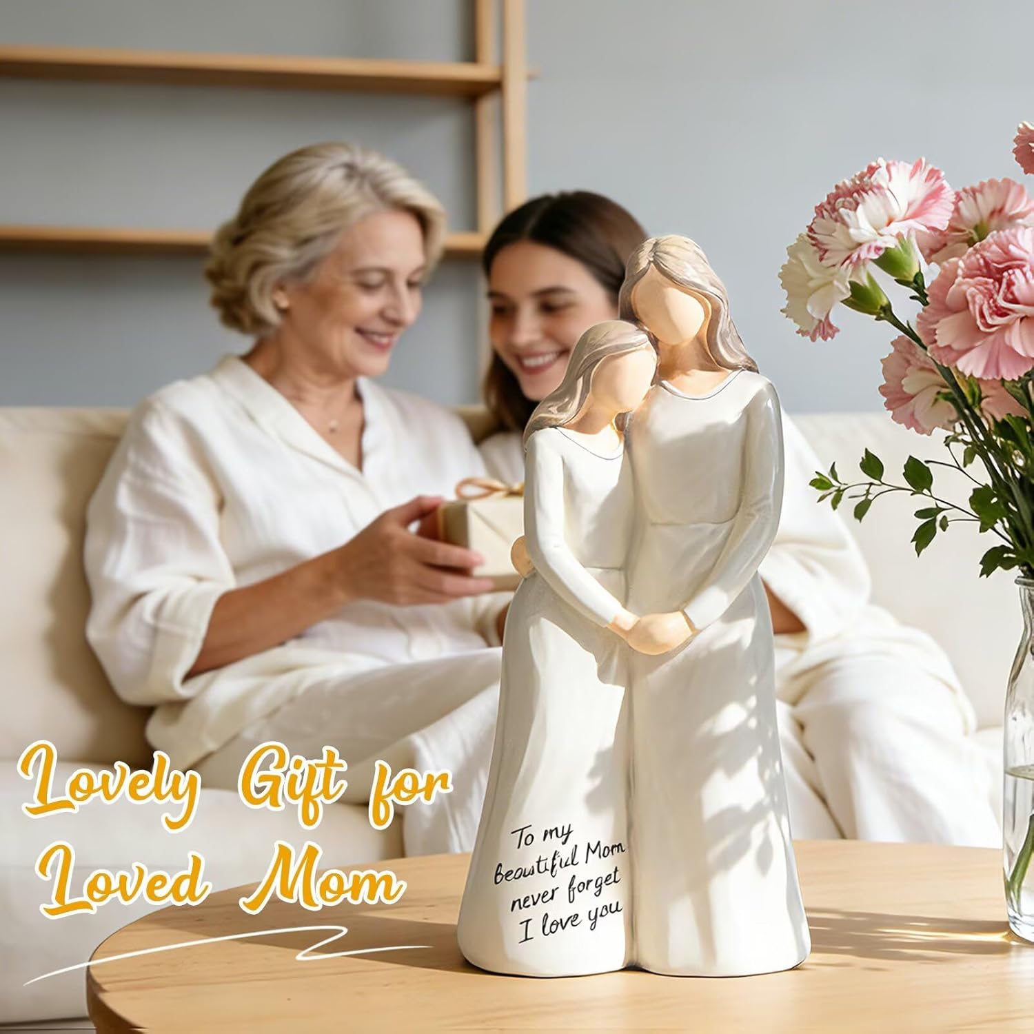 Gifts for Mom from Daughter, Mother Daughter Figurine Gift for Mother's Day, Christmas, Thanksgiving, Mom Birthday Gifts for Home Tabletop Shelf Decor, White, Resin