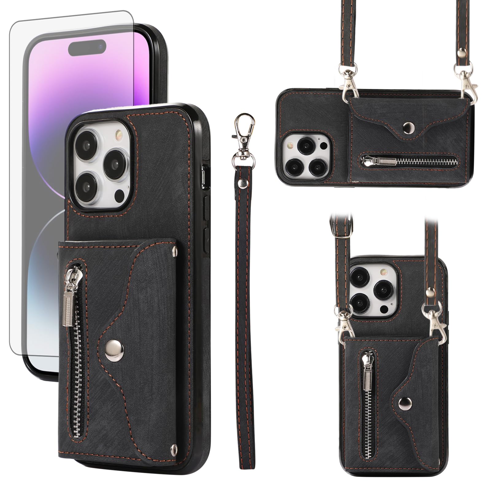 Housse iPhone 15 Pro noire protégeant l'écran et vos cartes - 8